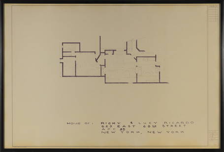 MARK BENNETT (California/Tennessee, 1956-), "Home of: Ricky & Lucy Ricardo" of I Love Lucy, 1995.,: MARK BENNETTCalifornia/Tennessee, 1956-"Home of: Ricky & Lucy Ricardo" of I Love Lucy, 1995. Floor plan of the apartment of Ricky and Lucy Ricardo, 623 East 68th Street, Apt. 3D, New York, N