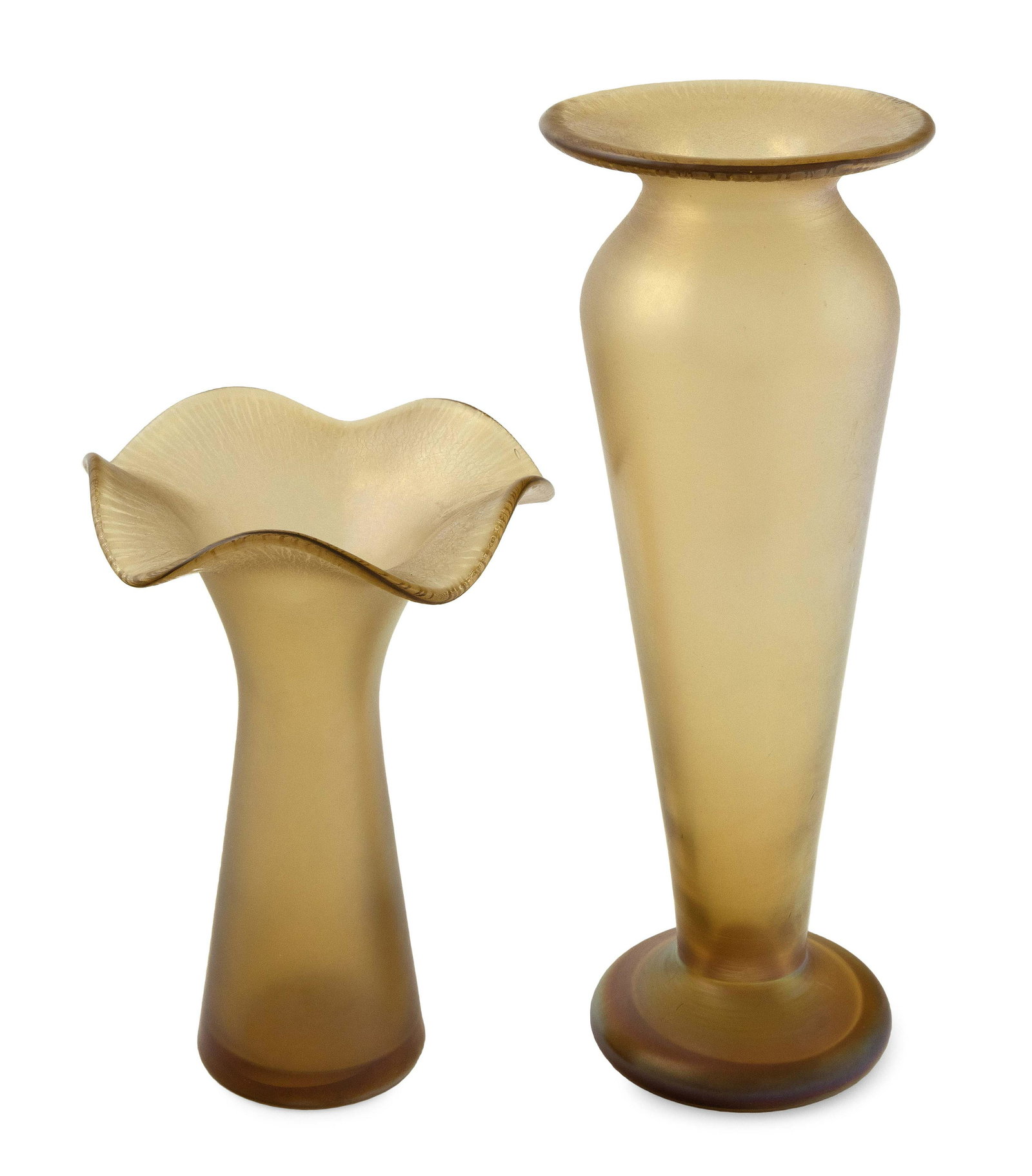 TWO LOETZ IRIDESCENT GOLD GLASS VASES Austria, First Quarter of the 20th Century Heights 7” (1 of 1)