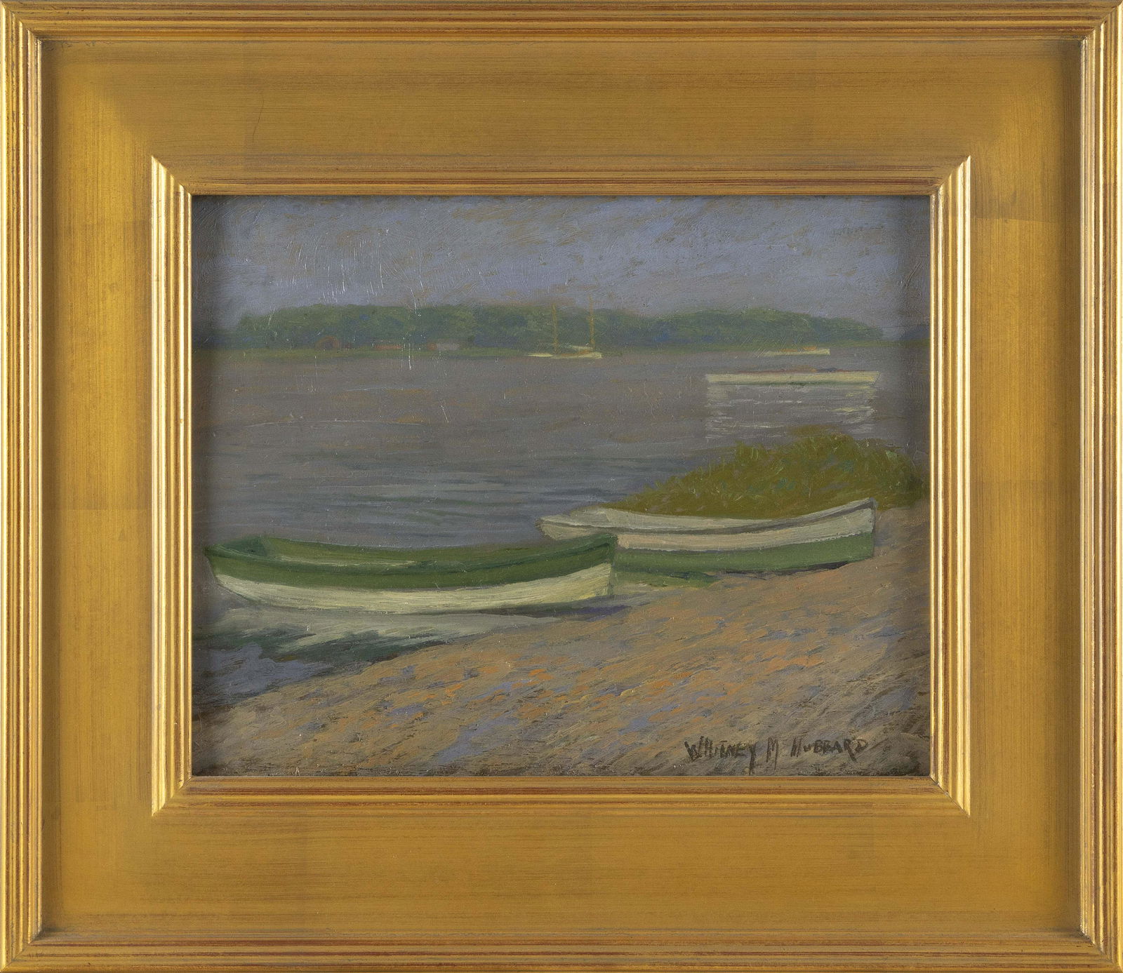 WHITNEY MYRON HUBBARD (New York/Connecticut, 1875-1965), Boats by the shore., Oil on panel, (1 of 5)