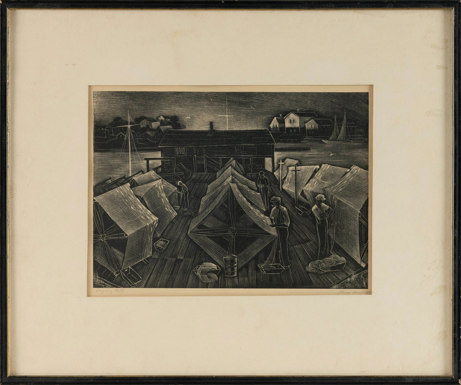 VERA EUGENIA ANDRUS (New York/Massachusetts/Wisconsin, 1896-1979), "Drying Nets"., 10.25" x 13.75" (1 of 2)