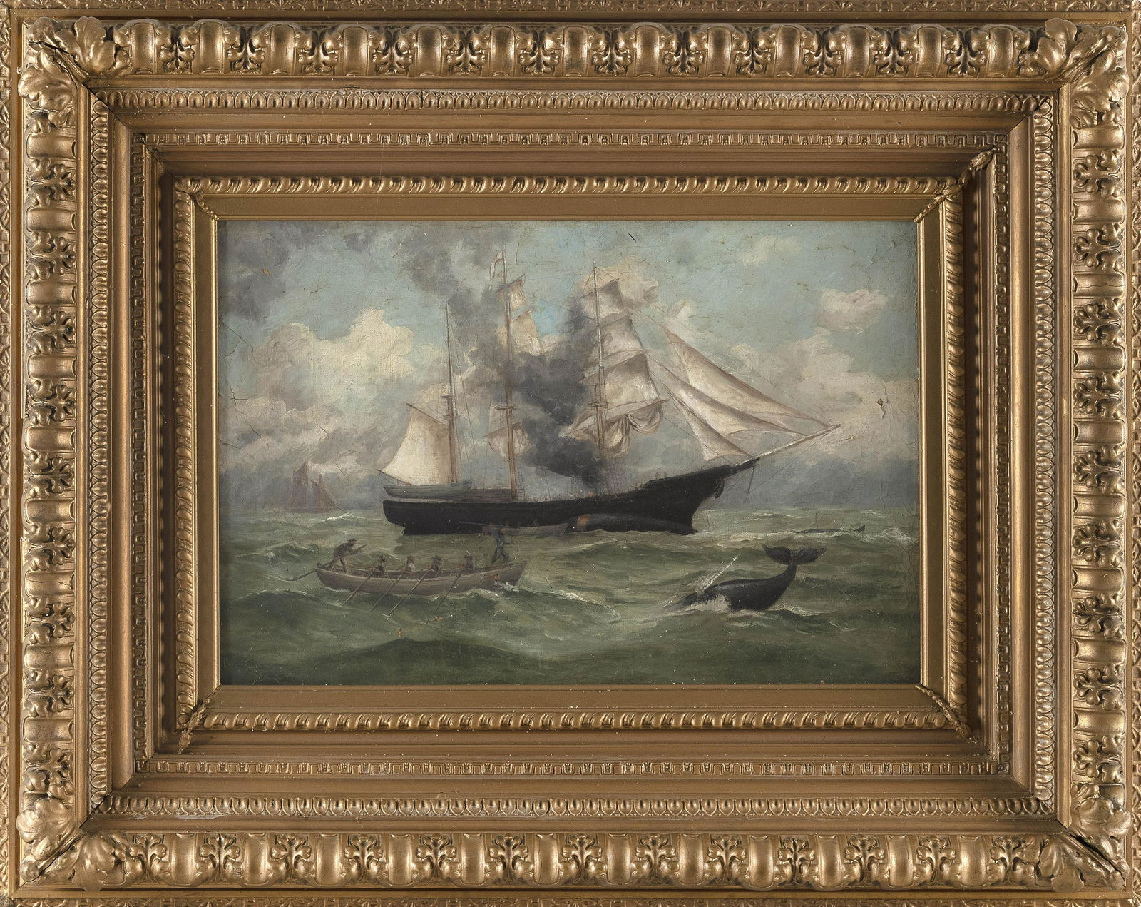 AMERICAN SCHOOL (19th Century,), “Rolling Over”, Oil on canvas, 16” x 24”. (1 of 4)