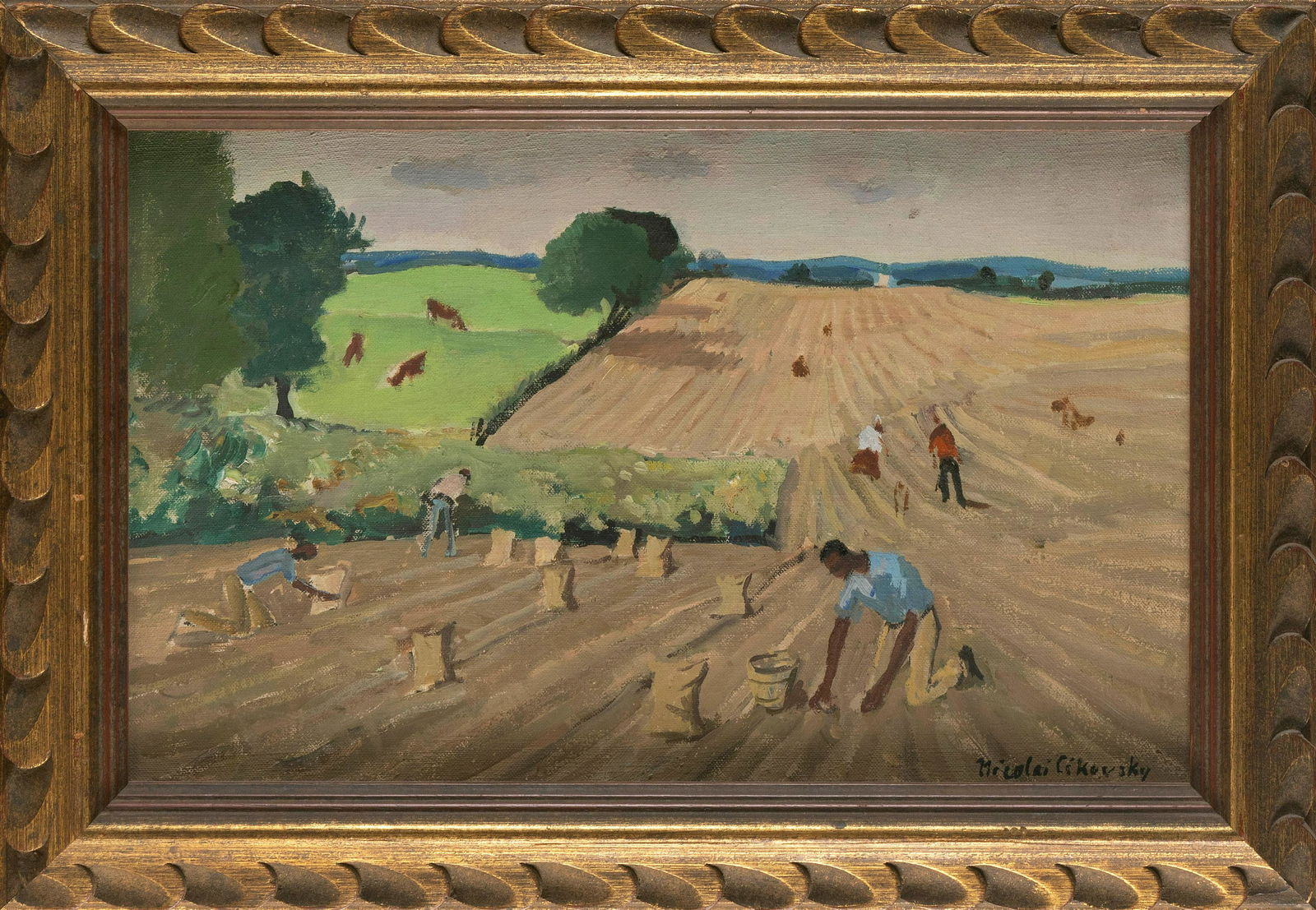 NICOLAI S. CIKOVSKY (New York/Russia, 1894-1984), Farmers working the fields., Oil on canvas, (1 of 5)