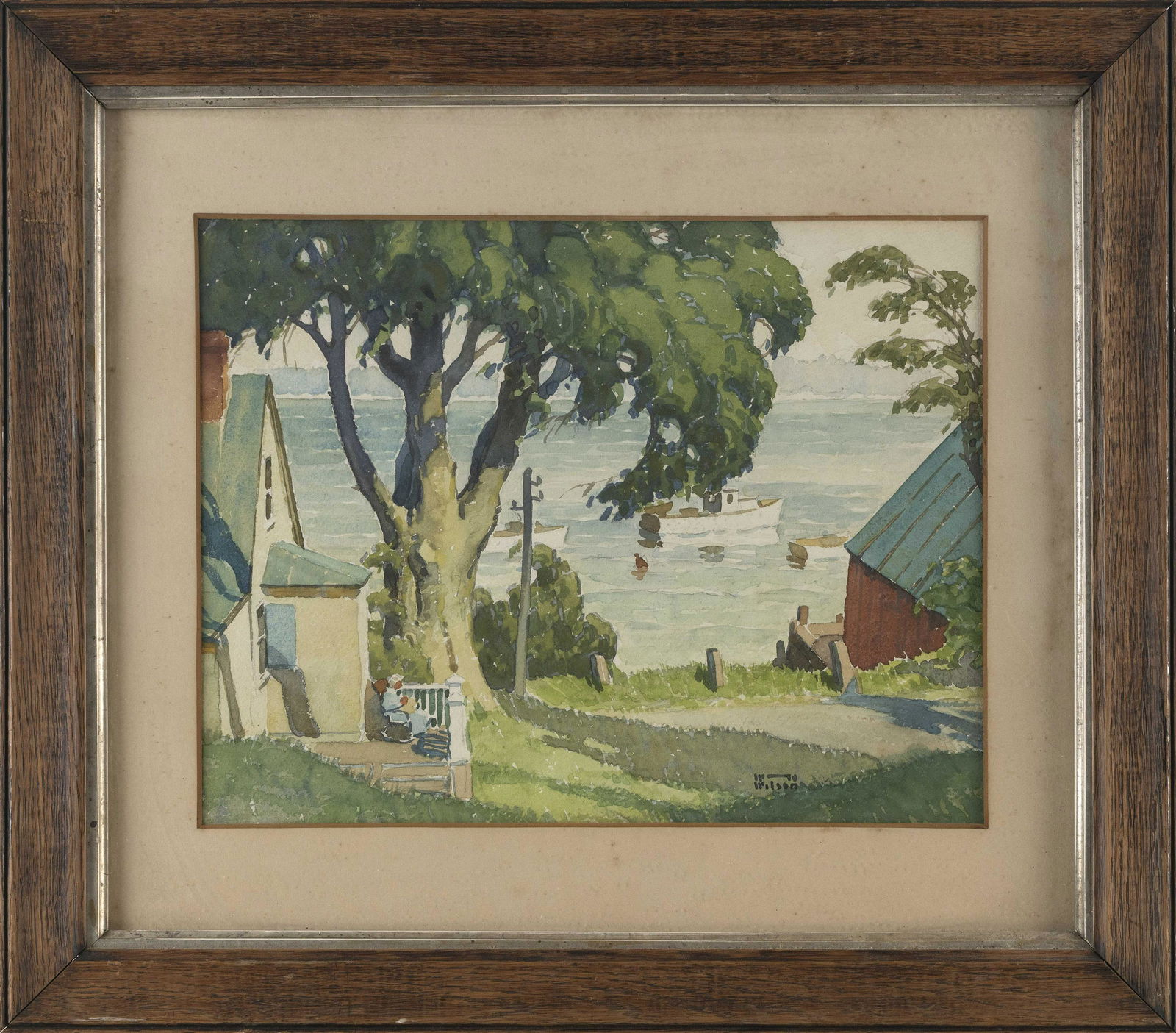 W. WILSON (20th Century,), Summer scene., Watercolor on paper, 10” x 13” sight. Framed (1 of 3)