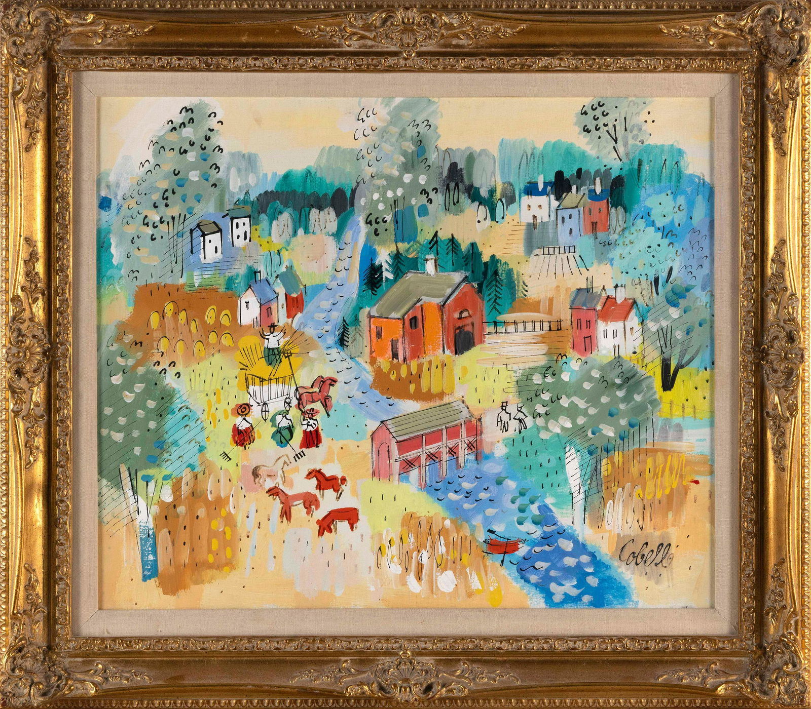 CHARLES COBELLE (Connecticut/France, 1902-1998), Scene of a rural village., Oil on canvas, 20” (1 of 2)