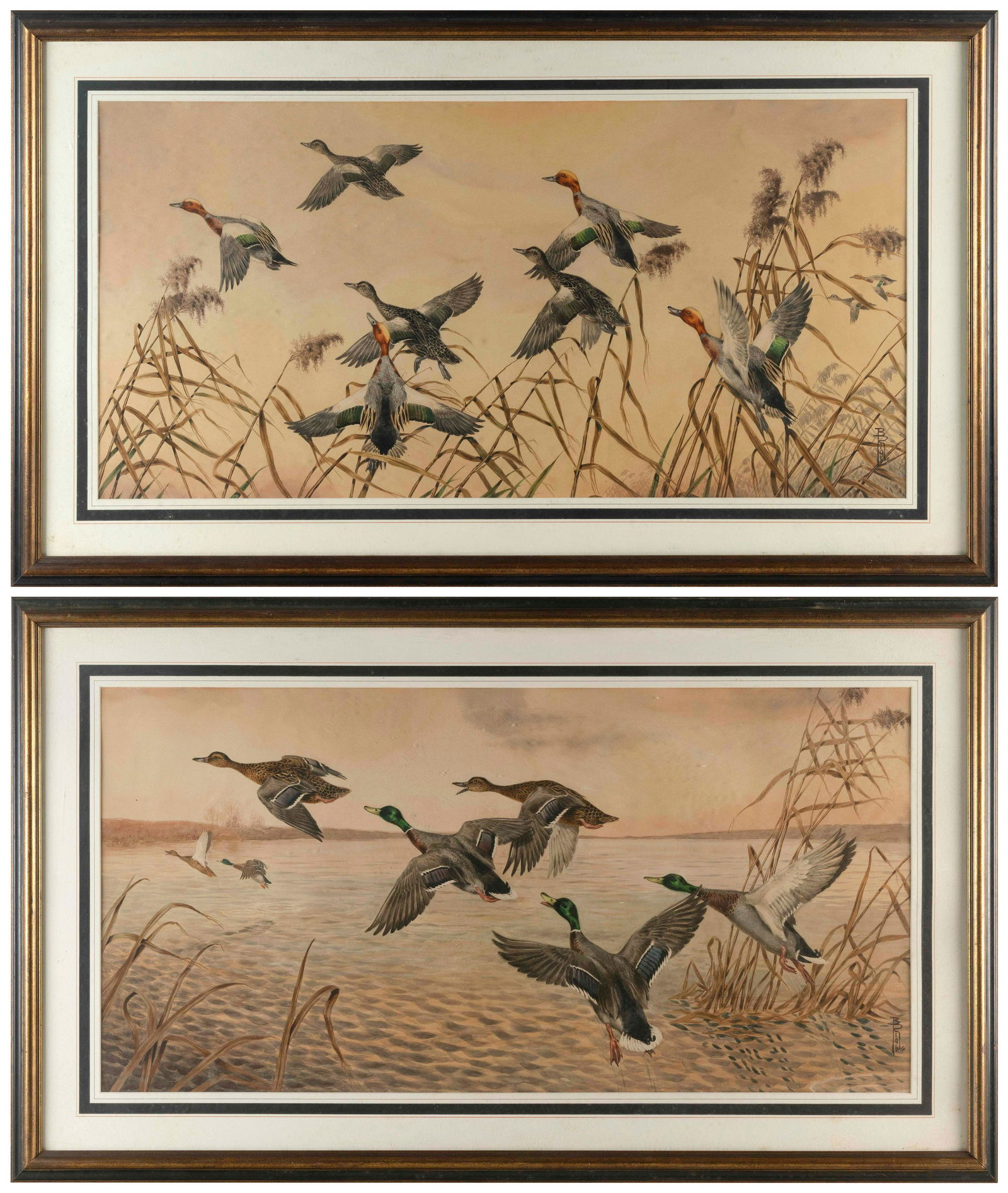 BORIS RIAB (Russian Federation/America, 1898-1975), Pair of paintings depicting mallards in flight., (1 of 9)