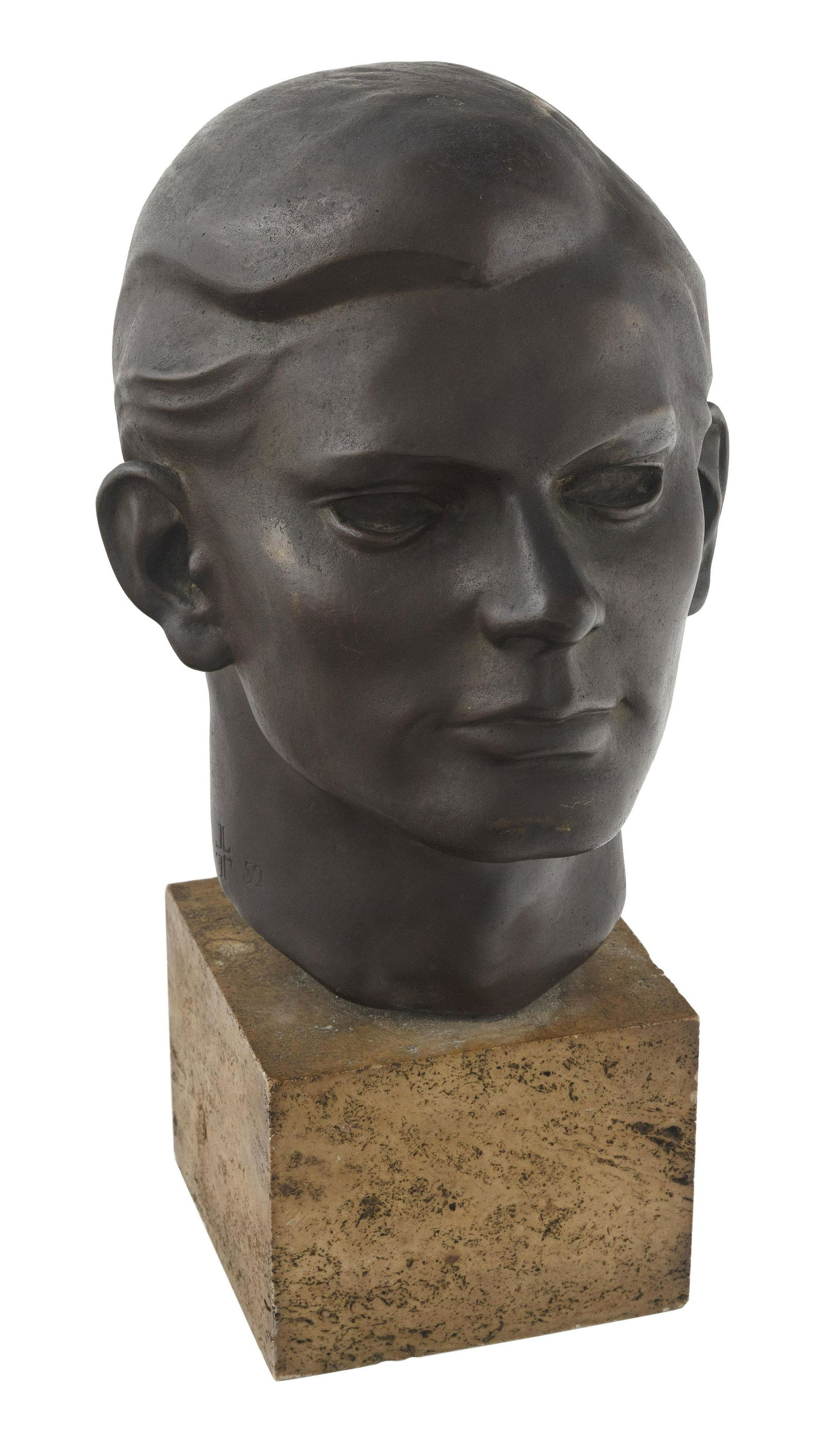 BRONZE BUST OF A YOUNG MAN Mid-20th Century Height 14.5”. Base 5” x 5”. (1 of 3)