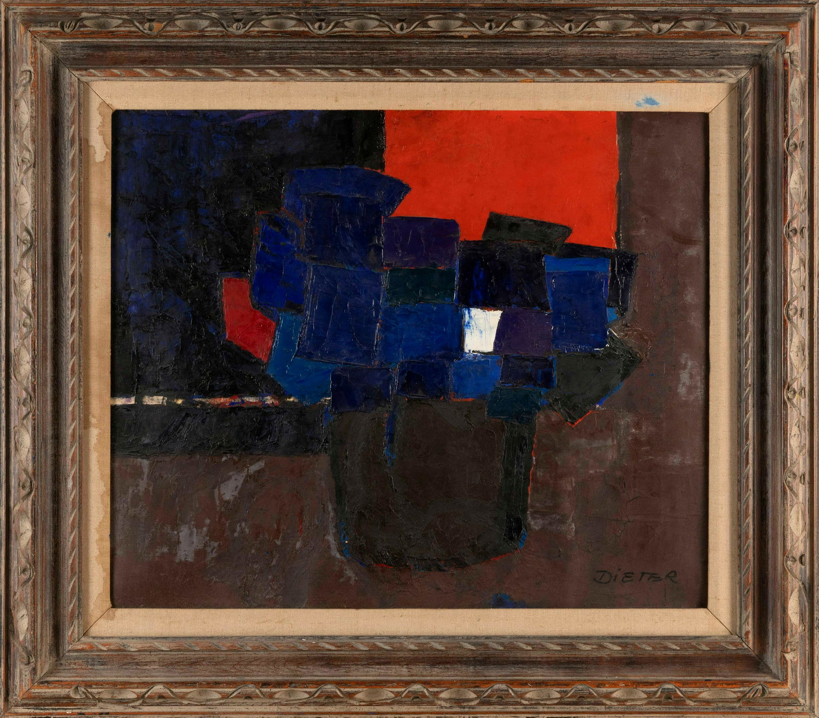 WARREN DIETER ZANDER (America, 1915-2013), “The Brown Vase”., Oil on canvas. Framed.: WARREN DIETER ZANDER America, 1915-2013 â€œThe Brown Vase”. Signed lower right â€œDieter”. Titled and inscribed â€œW.D. Zander/25 East End Ave./N.Y. N.Y 10023” on cardboa