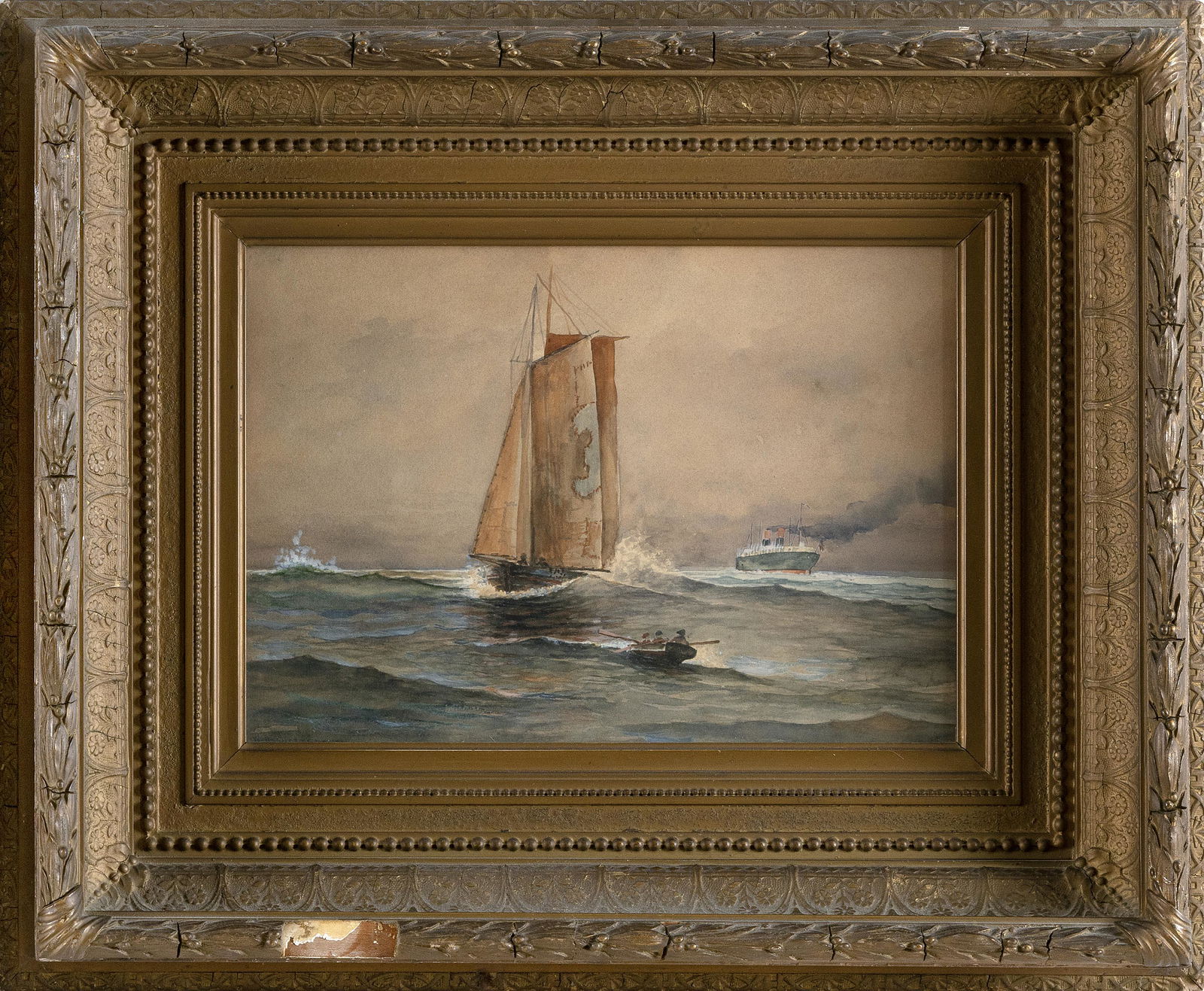 GEORGES JEAN MARIE HAQUETTE (France, 1854-1906), Portrait of a ship., Gouache on paper, 9.25” (1 of 2)