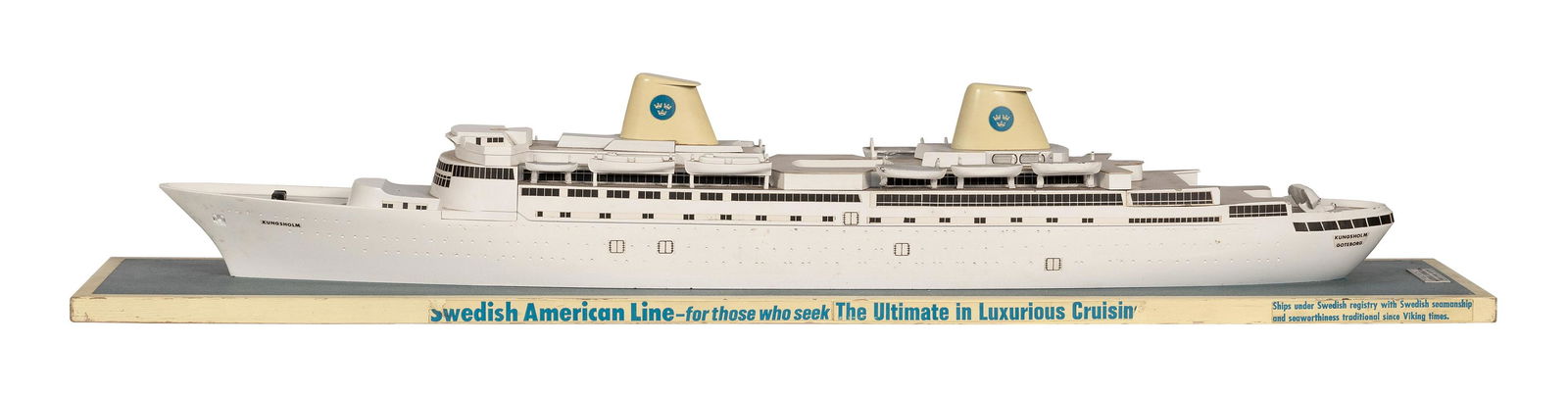 TRAVEL AGENT'S MODEL OF THE M.V. L FOR THE SWEDISH AMERICAN LINE 1950s Height 8”. Width (1 of 2)