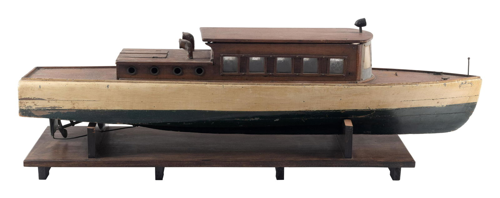 VINTAGE MODEL OF A MOTOR LAUNCH First Half of the 20th Century Height on cradle 14”. Length (1 of 2)