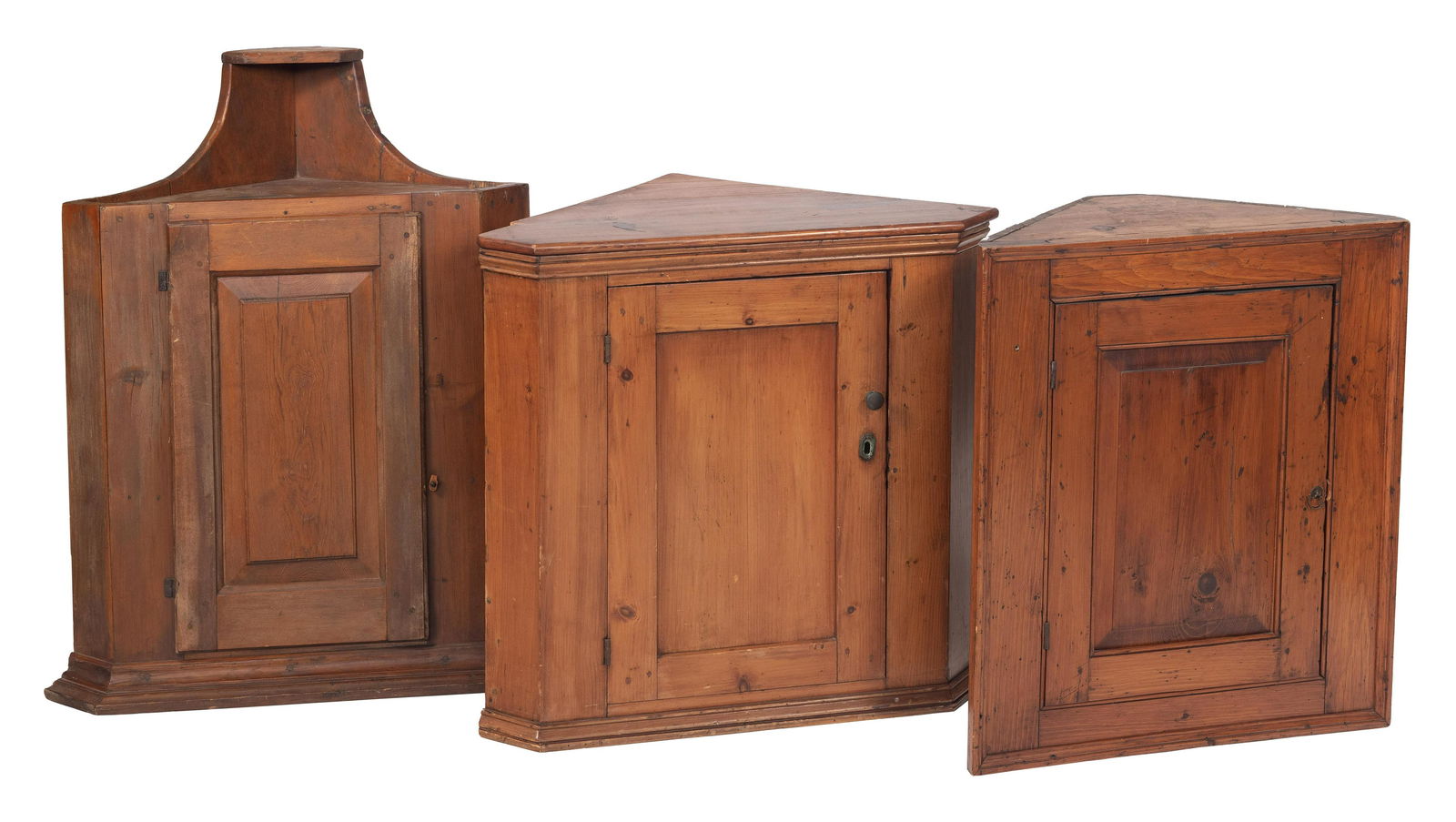 THREE CORNER CUPBOARDS Early 20th Century Heights from 30” to 36”. (1 of 1)