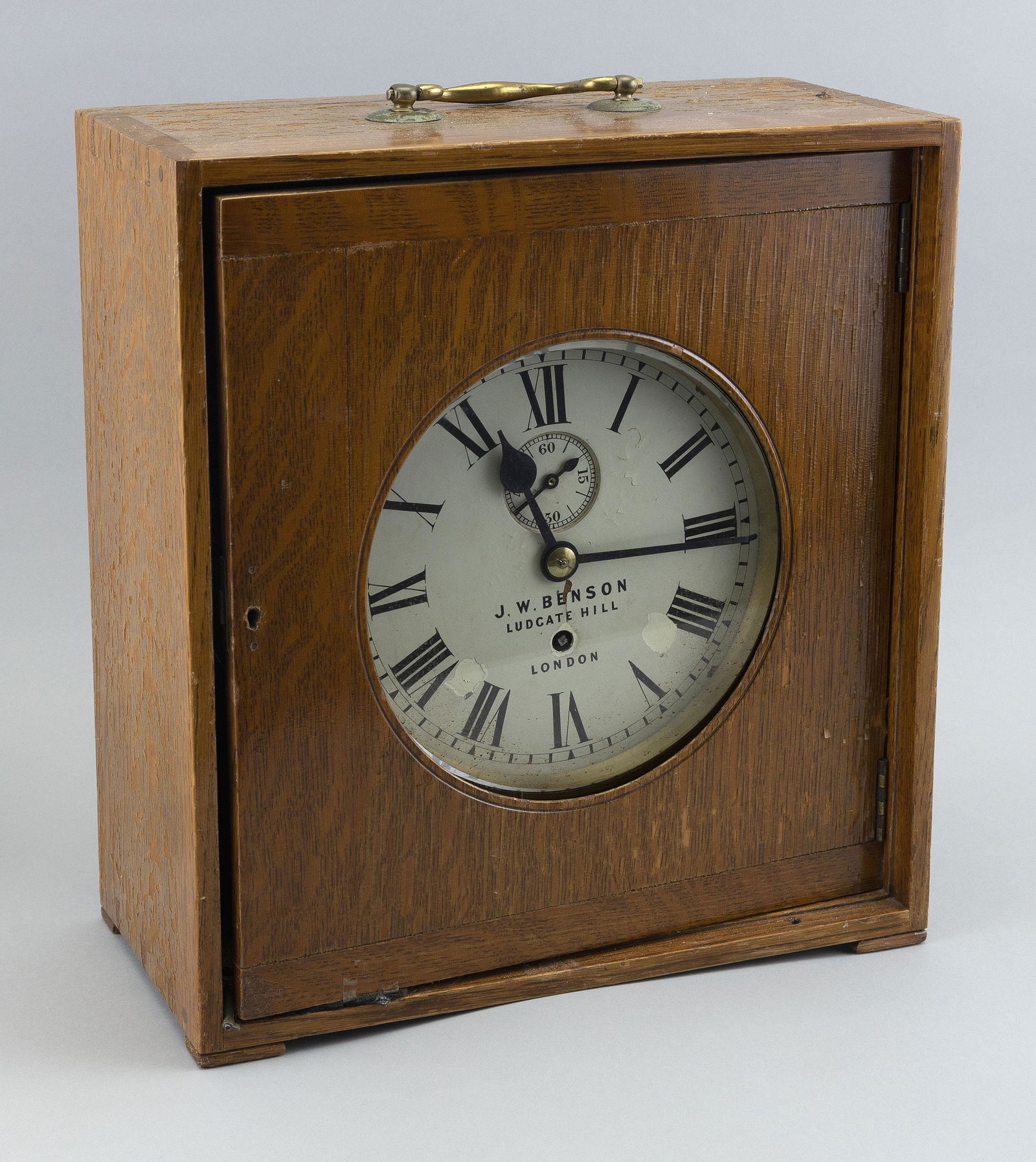 CASED J. W. BENSON BRASS SHIP'S CLOCK London, Late 19th Century Clock diameter 9”. Case height (1 of 3)