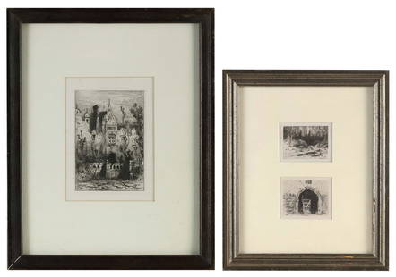 ROBERT SWAIN GIFFORD (New York/Massachusetts, 1840-1905), Three etchings, Framed 15.5” x: ROBERT SWAIN GIFFORDNew York/Massachusetts, 1840-1905Three etchings set within two simple picture frames.Framed 15.5” x 12.5” and 11.5” x 9.5".