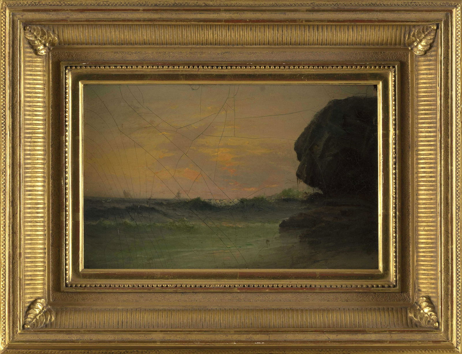 AMERICAN SCHOOL (Late 19th Century,), Rocky outcrop over crashing waves., Oil on board, 8” x (1 of 2)