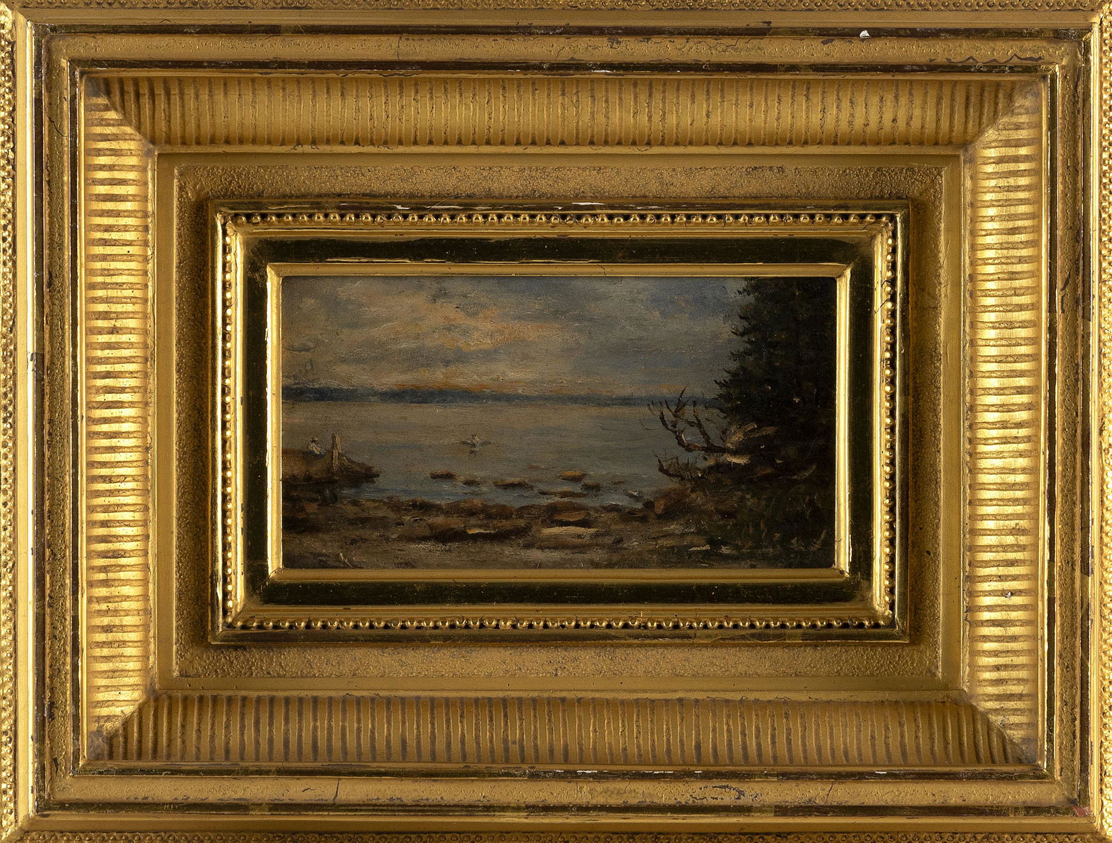 AMERICAN SCHOOL (19th Century,), Figure by the water’s edge., Oil on board, 3.5” x (1 of 2)