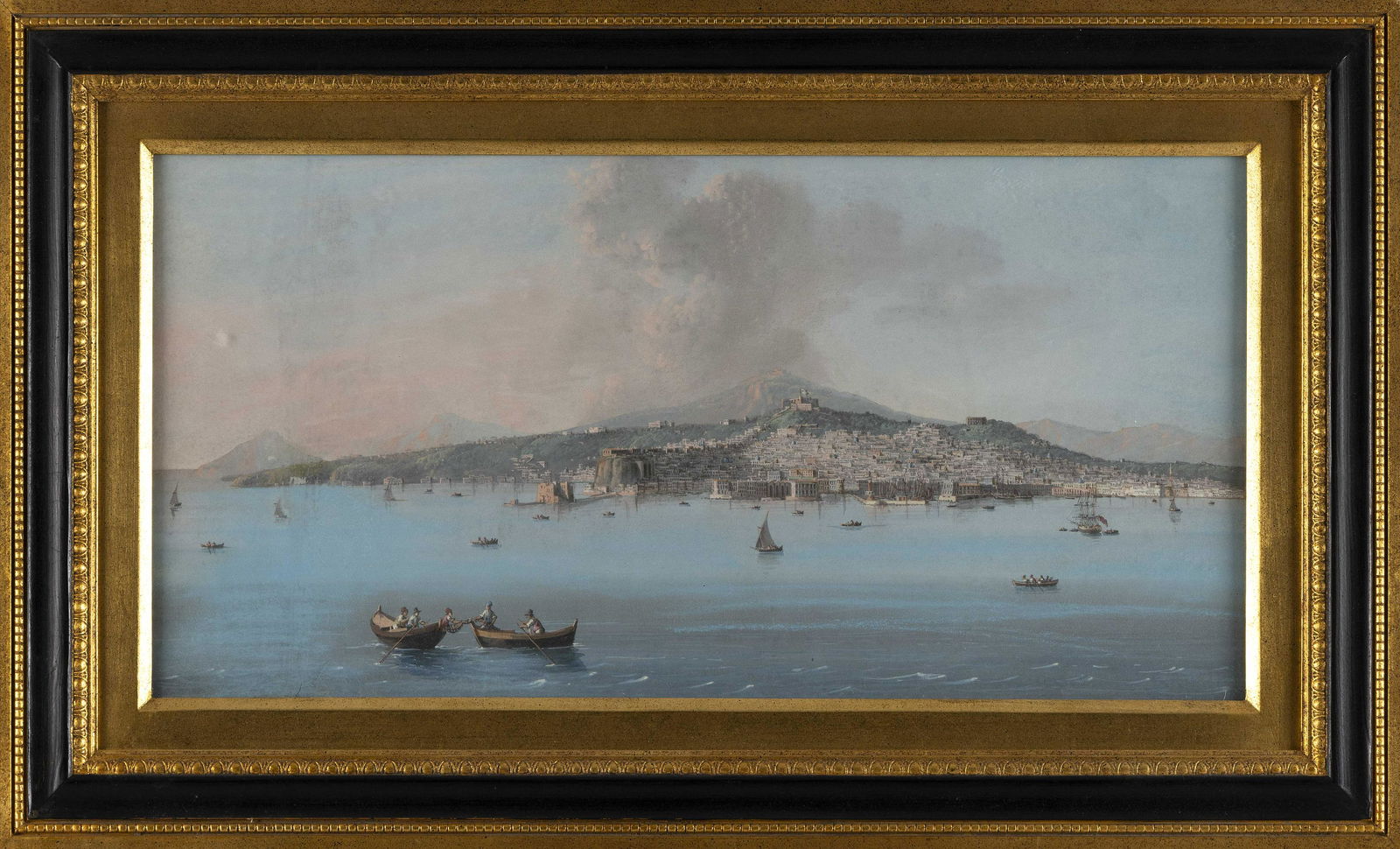 ITALIAN SCHOOL (19th Century,), The Bay of Naples., Gouache on paper, 11.5” x 23.25” (1 of 2)