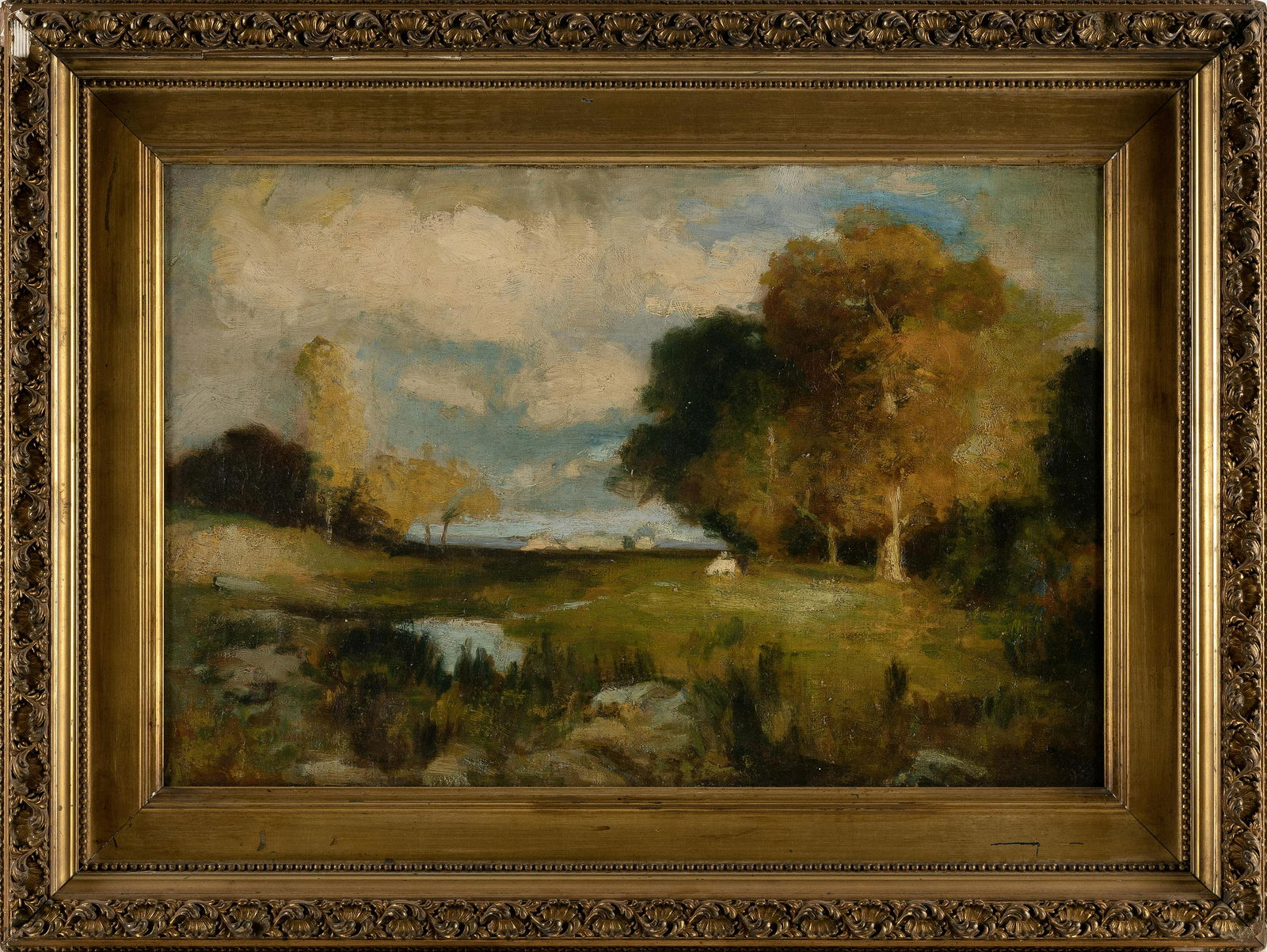 AMERICAN SCHOOL (Early 20th Century,), Landscape with meadow., Oil on canvas, 16" x 24". Framed 24" (1 of 2)