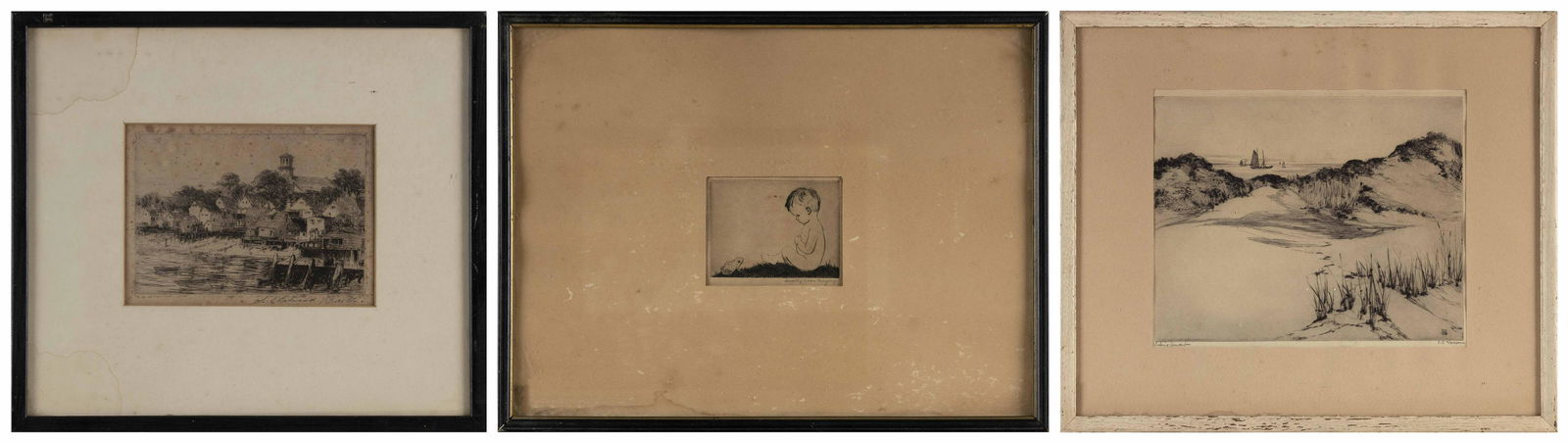 THREE BLACK AND WHITE ETCHINGS Provincetown, Massachusetts, Early 20th Century Largest framed (1 of 7)