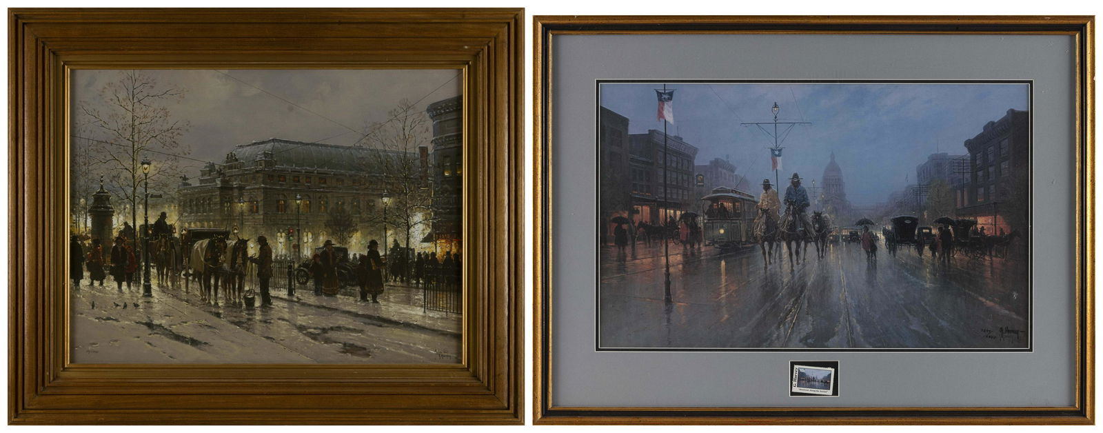 GERALD HARVEY (Texas, 1933-2017), Two street scenes., Lithographs on paper, the larger 21.75" x 29". (1 of 5)