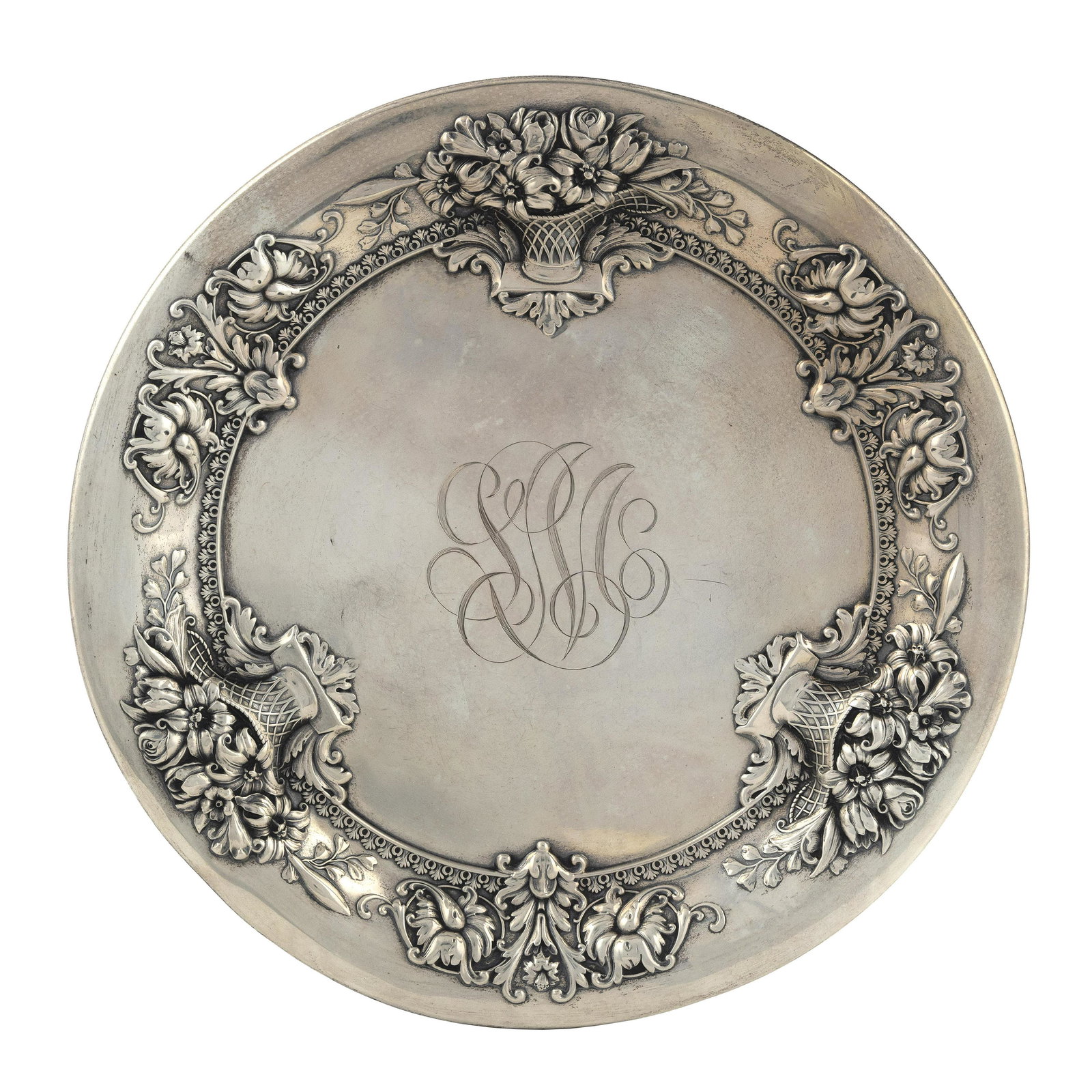 WHITING STERLING SILVER CIRCULAR SERVING PLATE Late 19th Century Approx. 10.6 troy oz. (1 of 3)