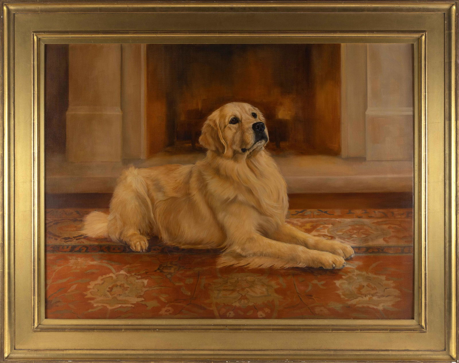 PAMELA DENNIS HALL (America, Contemporary), Portrait of a golden retriever., Oil on canvas, 30" x (1 of 2)