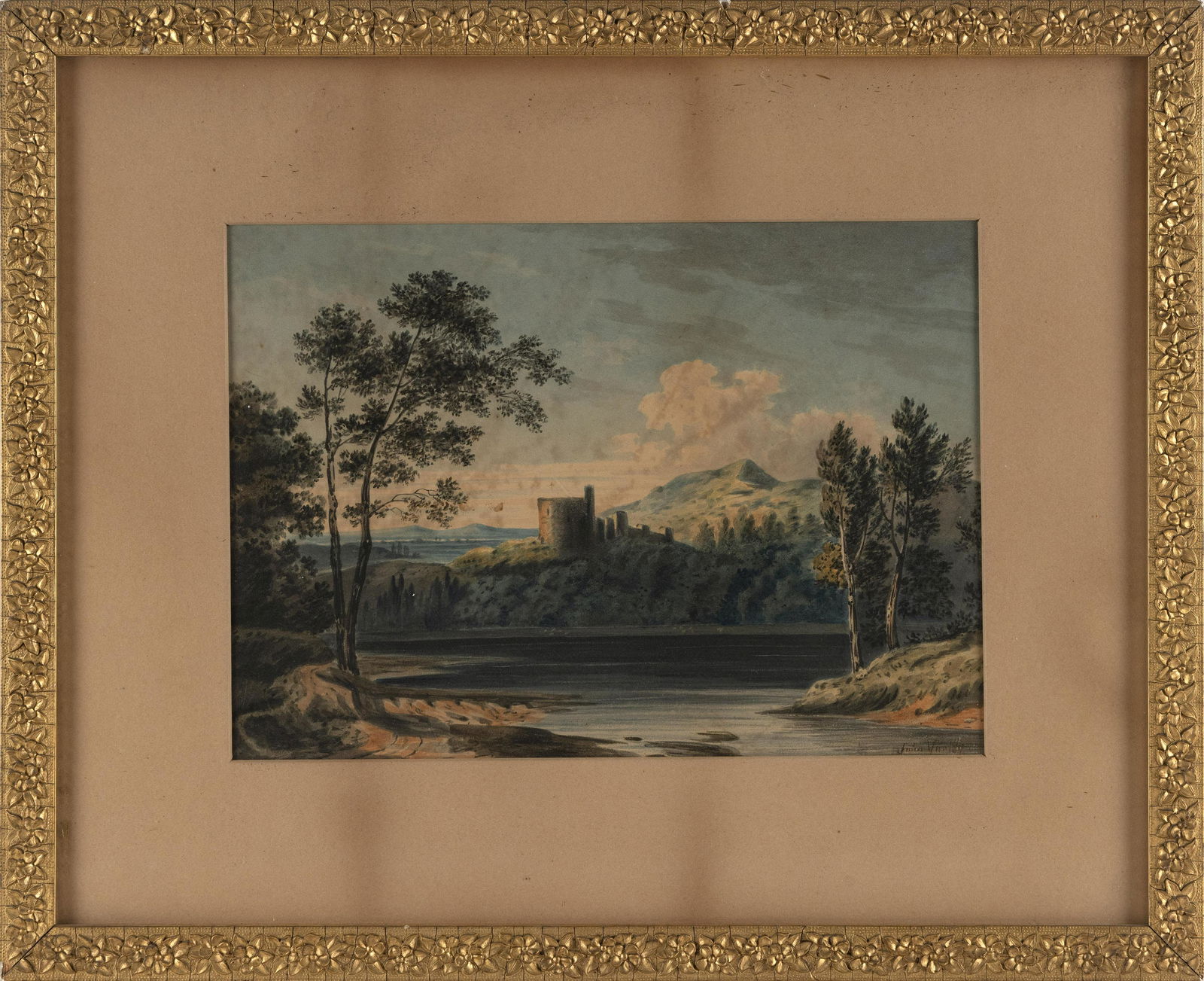 JOHN VARLEY, JR (United Kingdom, 1850-1933), Landscape with castle., Watercolor on paper, 9.5" x: JOHN VARLEY, JRUnited Kingdom, 1850-1933Landscape with castle. Signed lower right "John Varley".Watercolor on paper, 9.5" x 13.5". Framed 17.5" x 21.5".