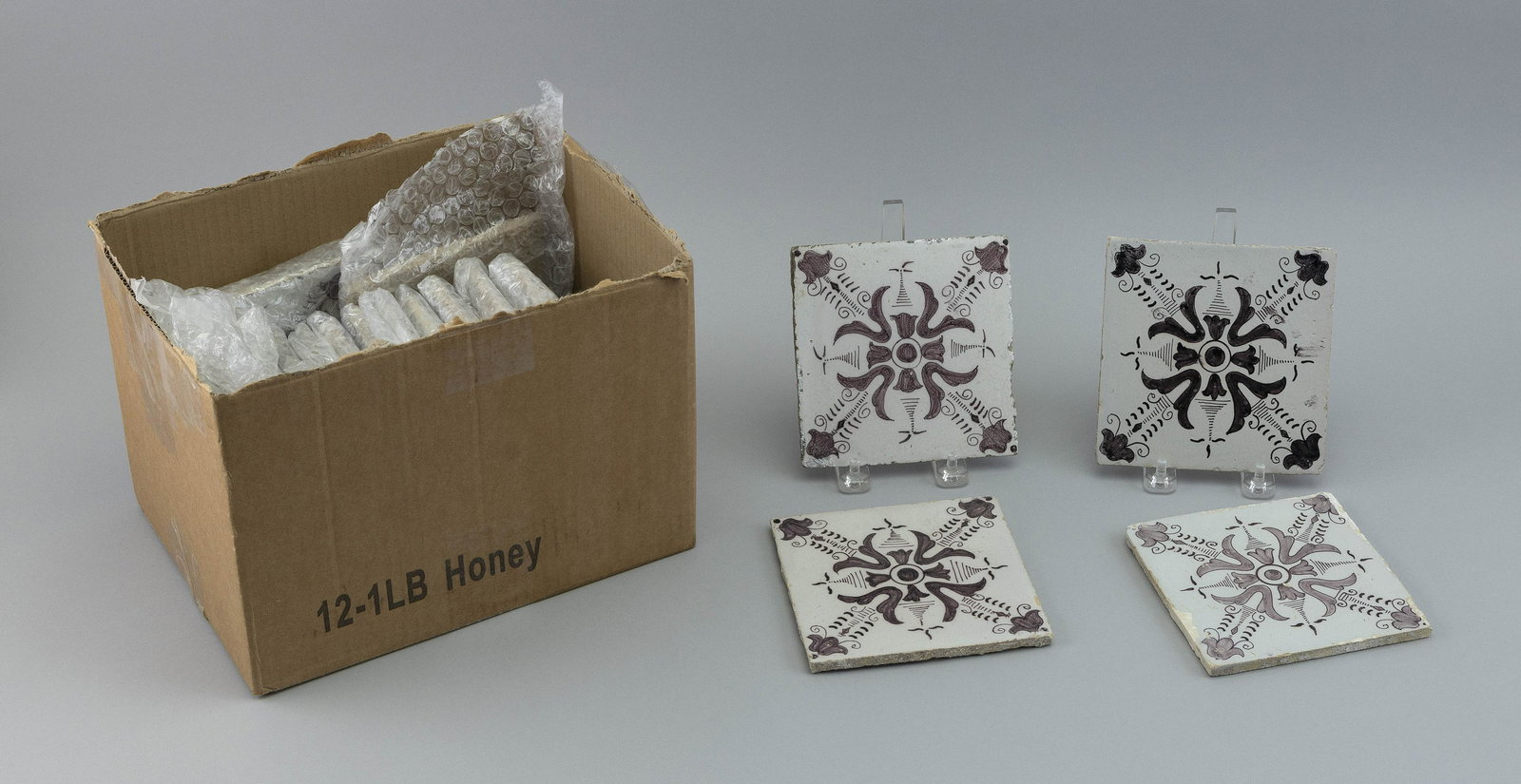 TWENTY MANGANESE DELFT TILES 19th Century Height 5.25”. Width 5.25”. (1 of 1)