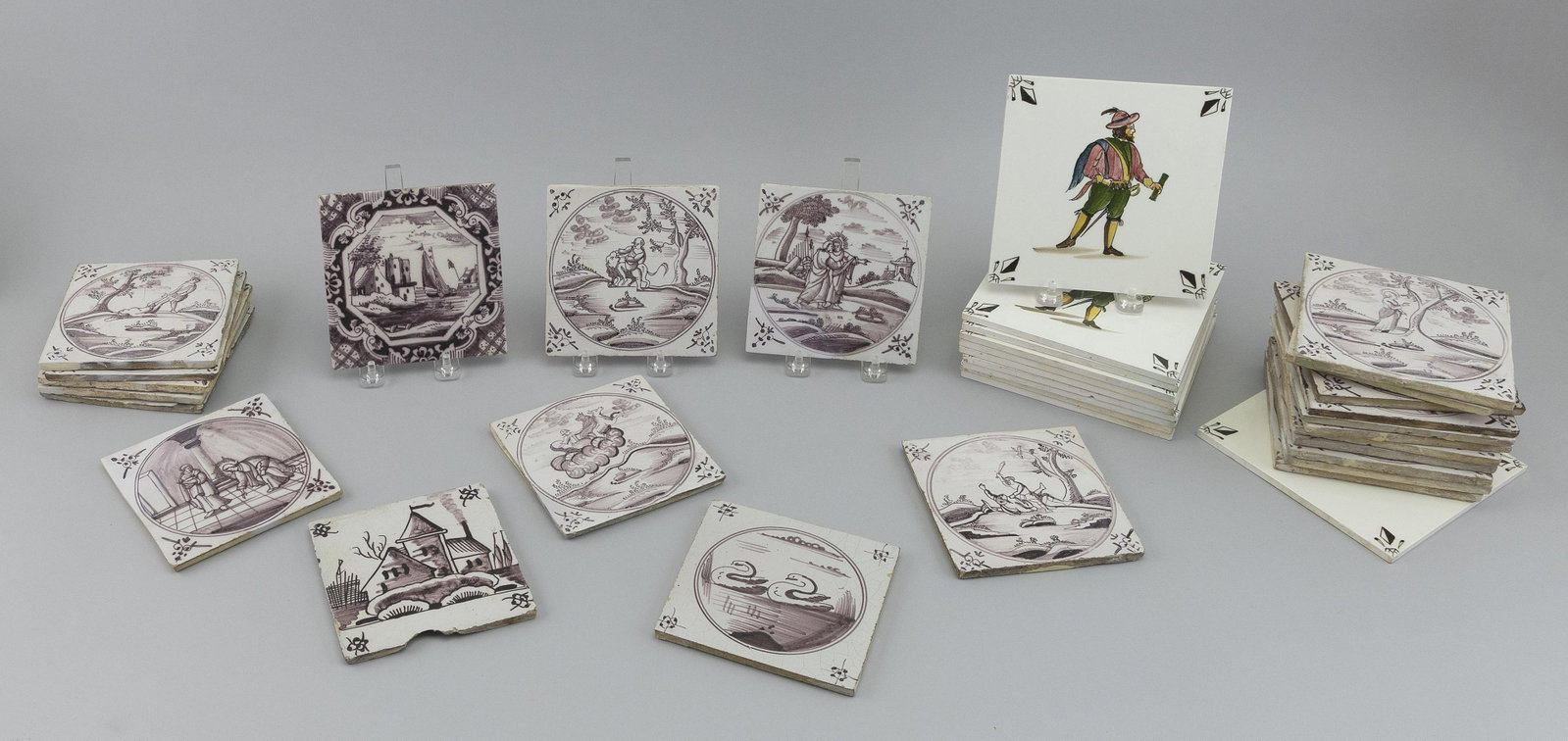 COLLECTION OF THIRTY-SIX DUTCH TILES 18th-20th Century 5” x 5” and 6” x 6”.: COLLECTION OF THIRTY-SIX DUTCH TILES 18th-20th Century Most with figural decoration. 5” x 5” and 6” x 6”.