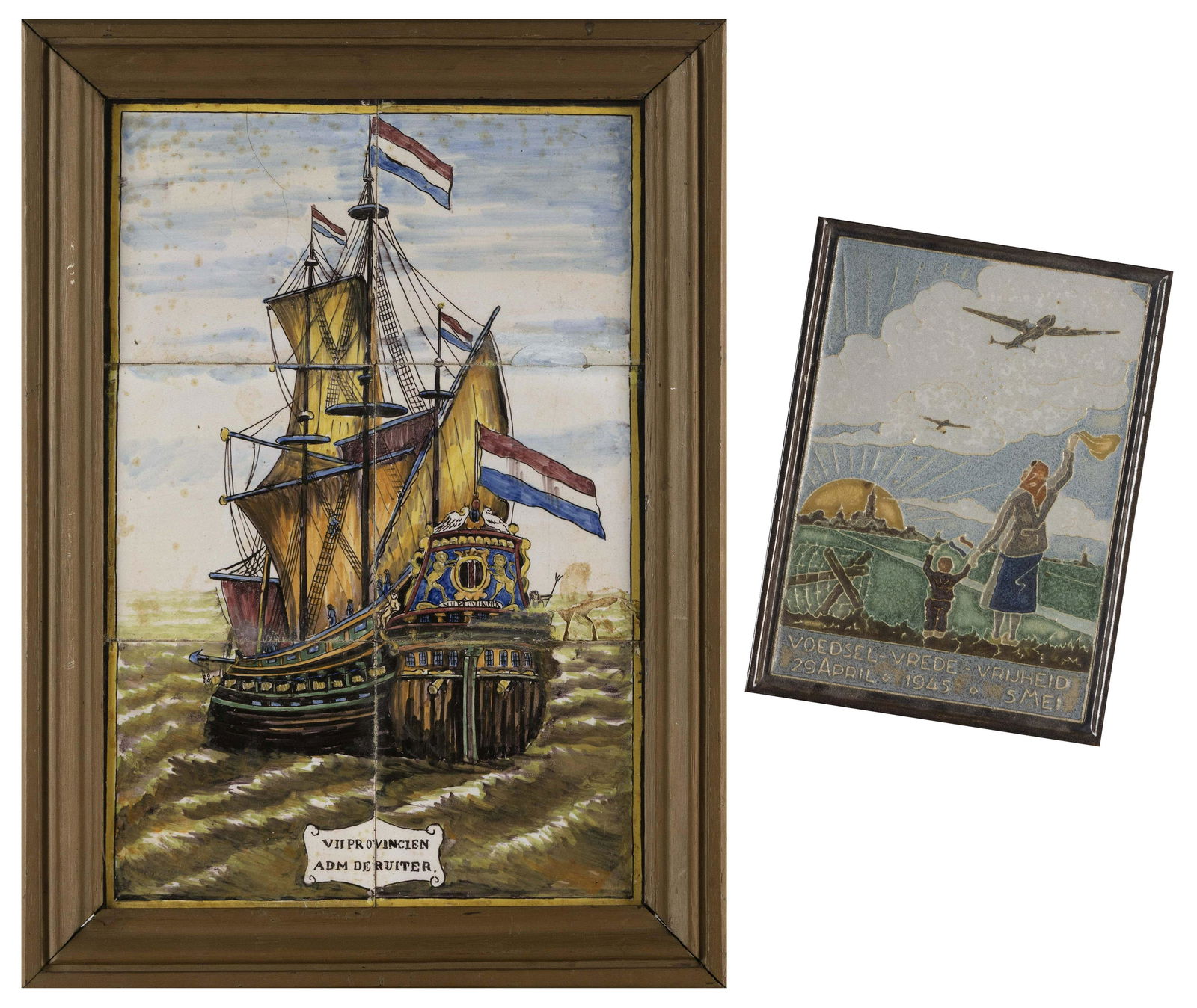 TWO CONTINENTAL PAINTED TILES 19th/20th Century 8” x 13” and 8” x 6”. (1 of 5)