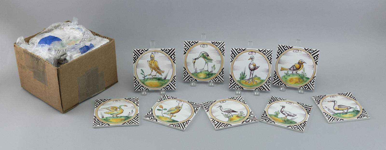 TWENTY-FOUR POLYCHROME DELFT-STYLE BIRD TILES 21th Century Heights 5”. Widths 5”. (1 of 1)