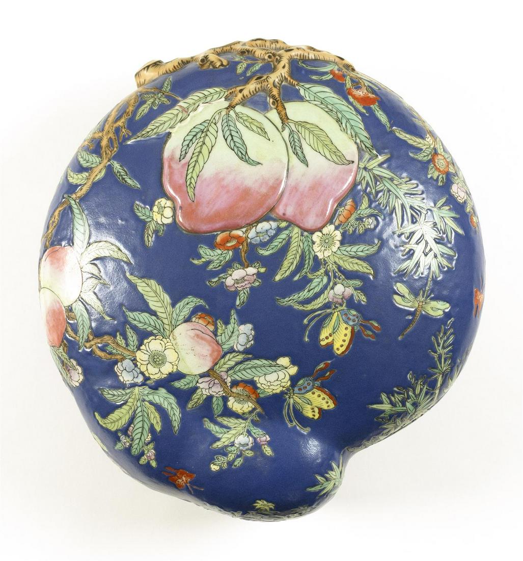 CHINESE FAMILLE ROSE PORCELAIN PEACH-FORM COVERED BOX Early 20th Century Height 6". Diameter 15". (1 of 15)