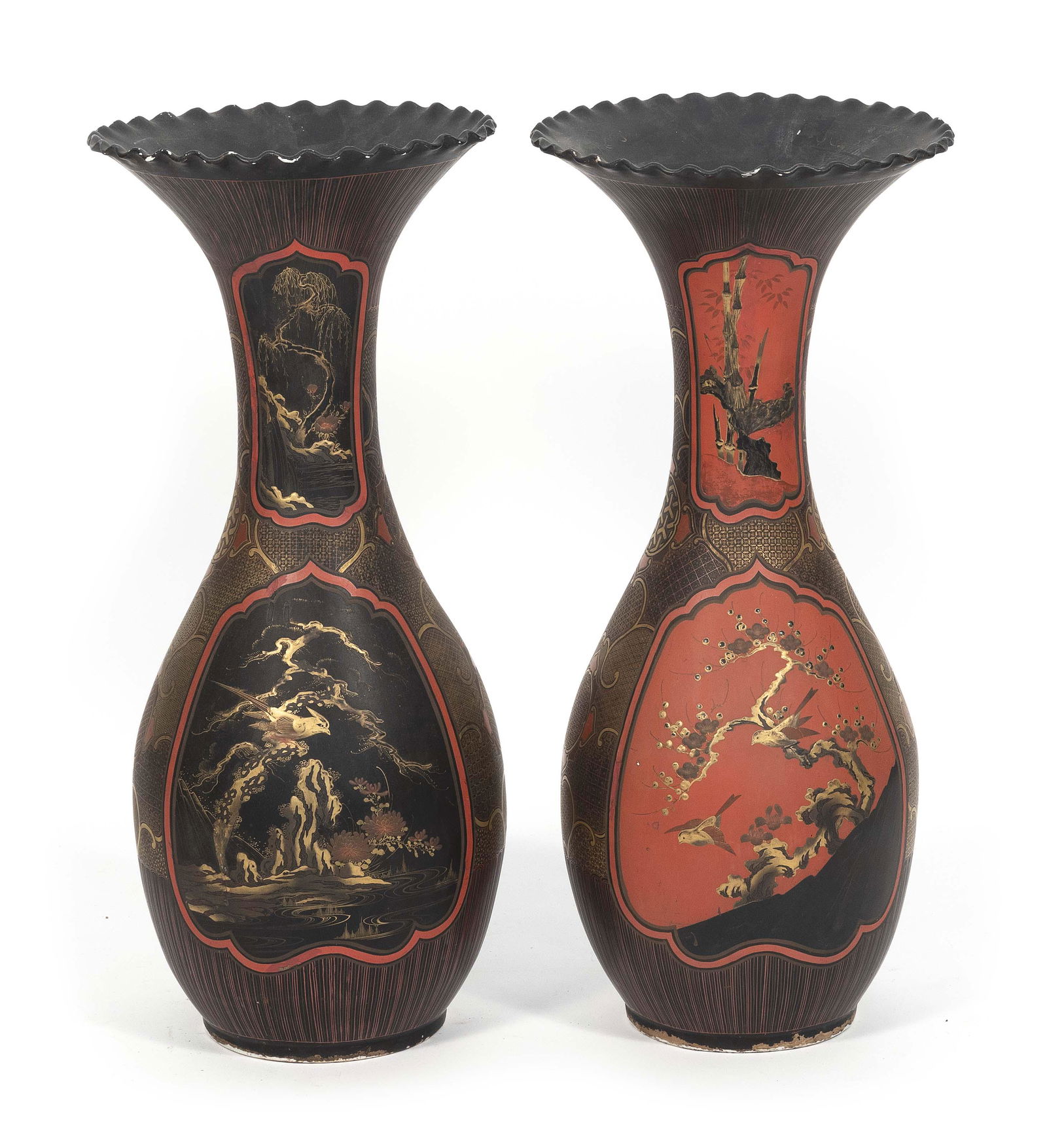 PAIR OF JAPANESE VASES Meiji Period Heights 31”. (1 of 2)