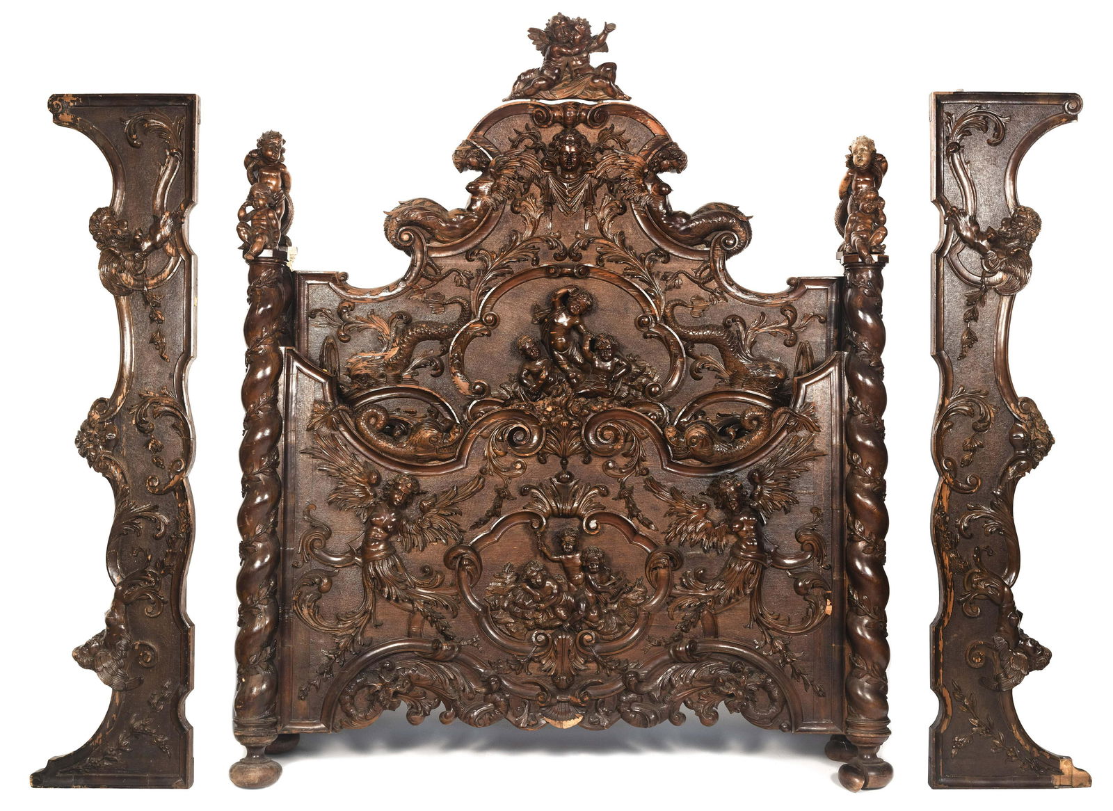 ORNATE BAROQUE-STYLE BED Late 19th Century Bed width 64”. (1 of 1)
