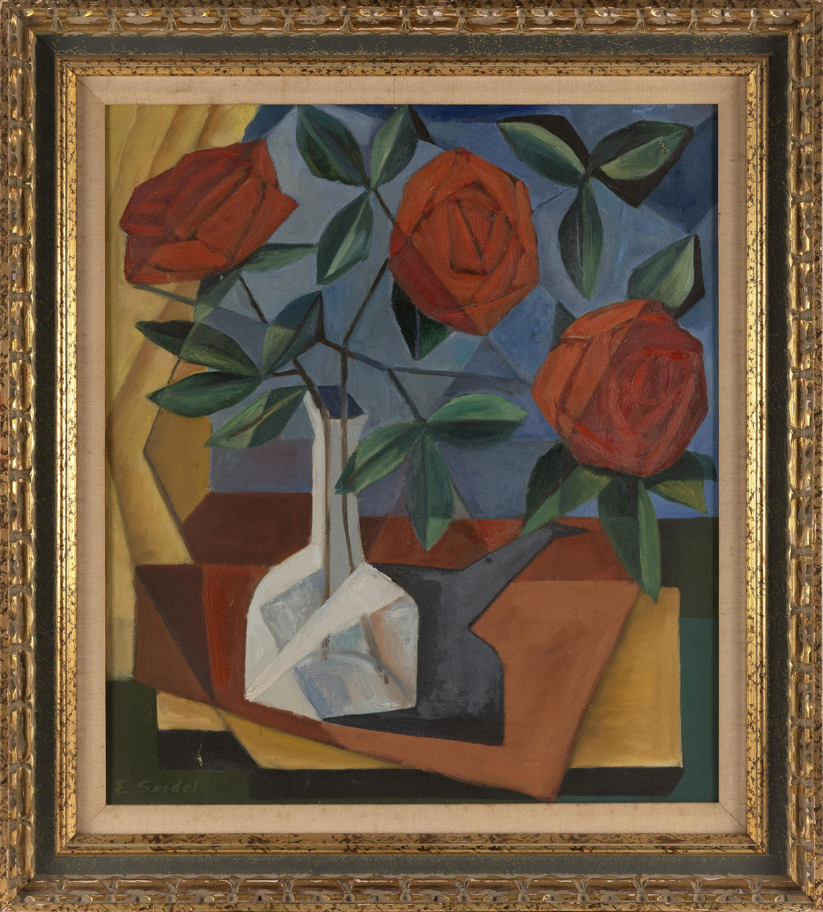 AMERICAN SCHOOL (Mid-20th Century,), Still life of roses., Oil on canvas, 25” x 22”. (1 of 2)
