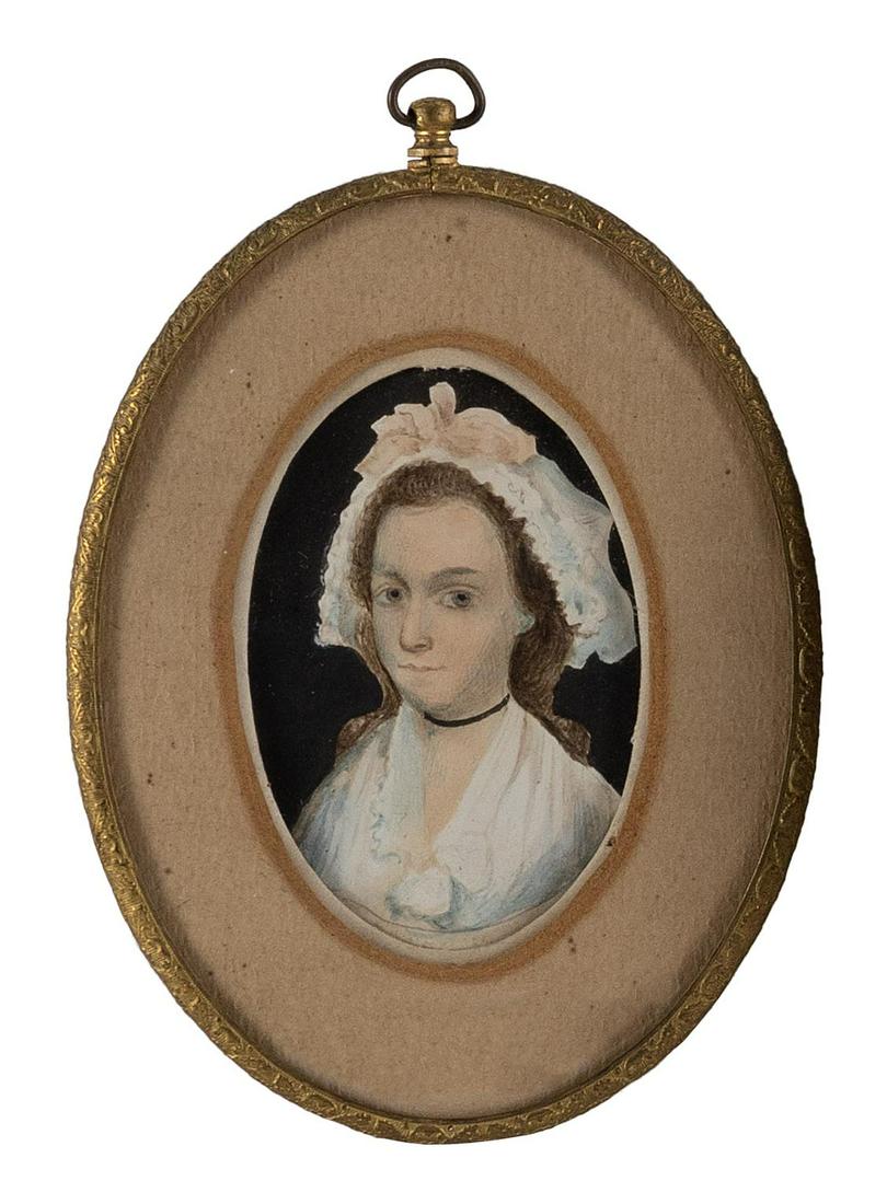 MINIATURE PORTRAIT OF A WOMAN IN A LACE CAP America or England, Early 19th Century Watercolor on (1 of 2)