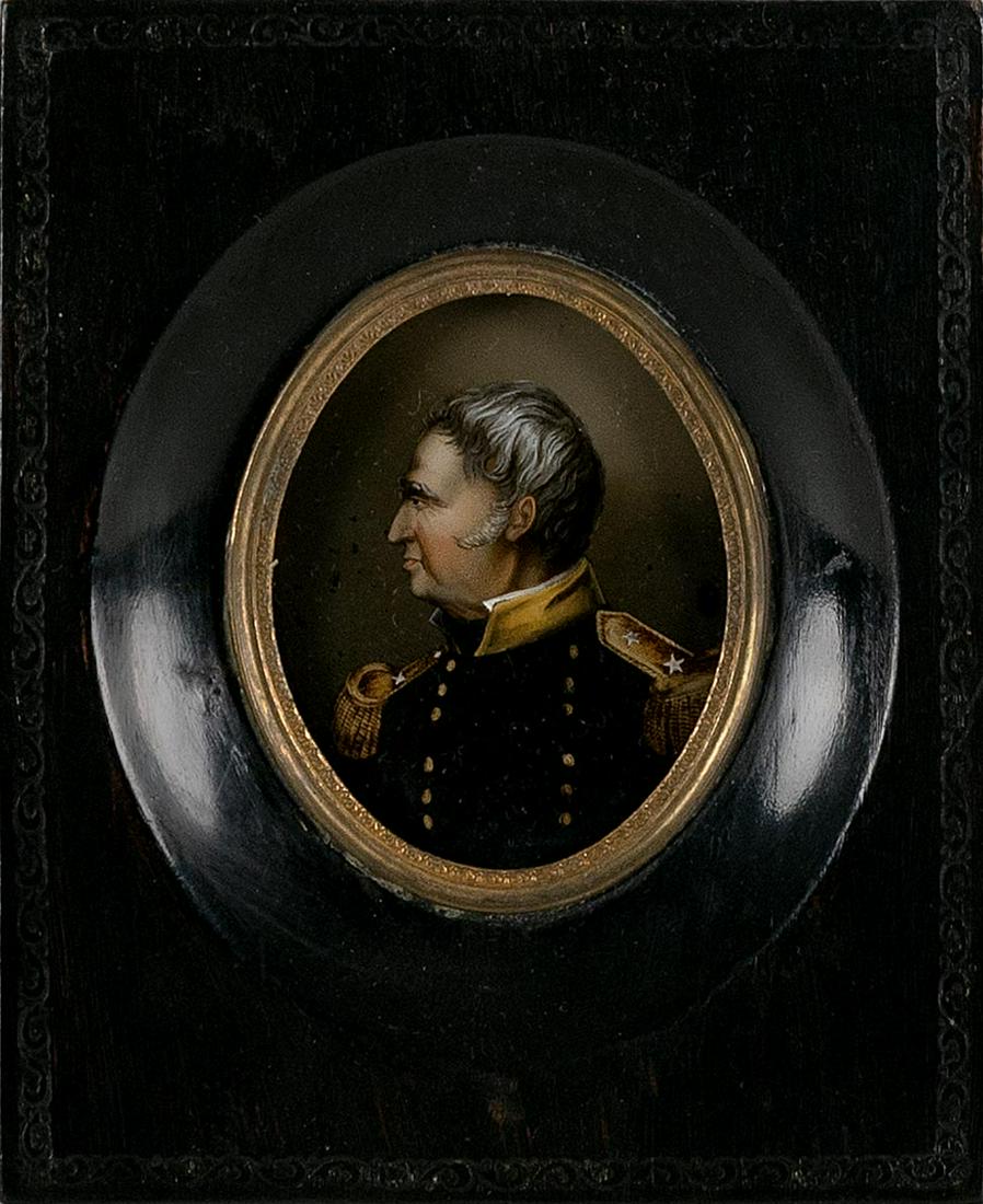 MINIATURE PORTRAIT OF A COMMANDER, Reverse print on glass 2.5” x (1 of 2)