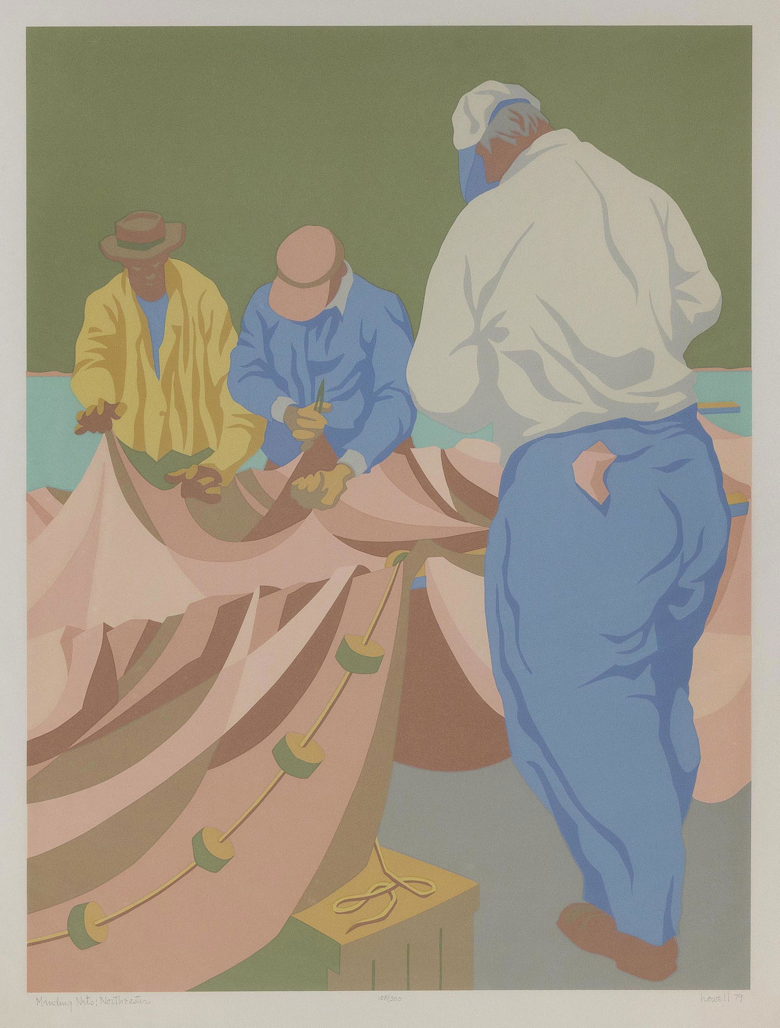 CLAUDE FLYNN HOWELL (North Carolina, 1915-1997), “Mending Nets: Northeaster”, 1976., (1 of 3)