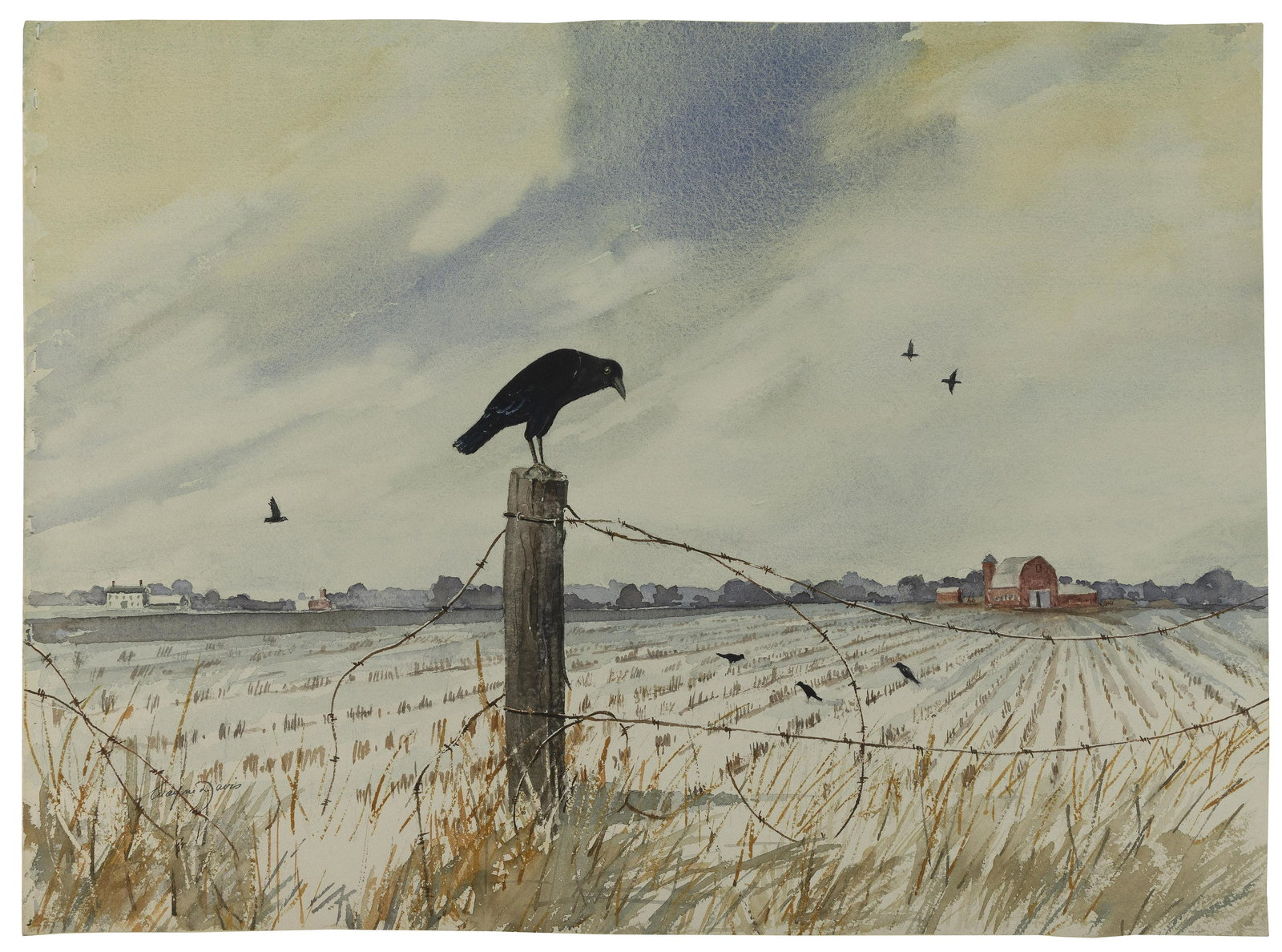 WAYNE LAMBERT DAVIS (Connecticut/Illinois, 1904-1988), Wintered fields, circa 1969., Watercolor on (1 of 1)