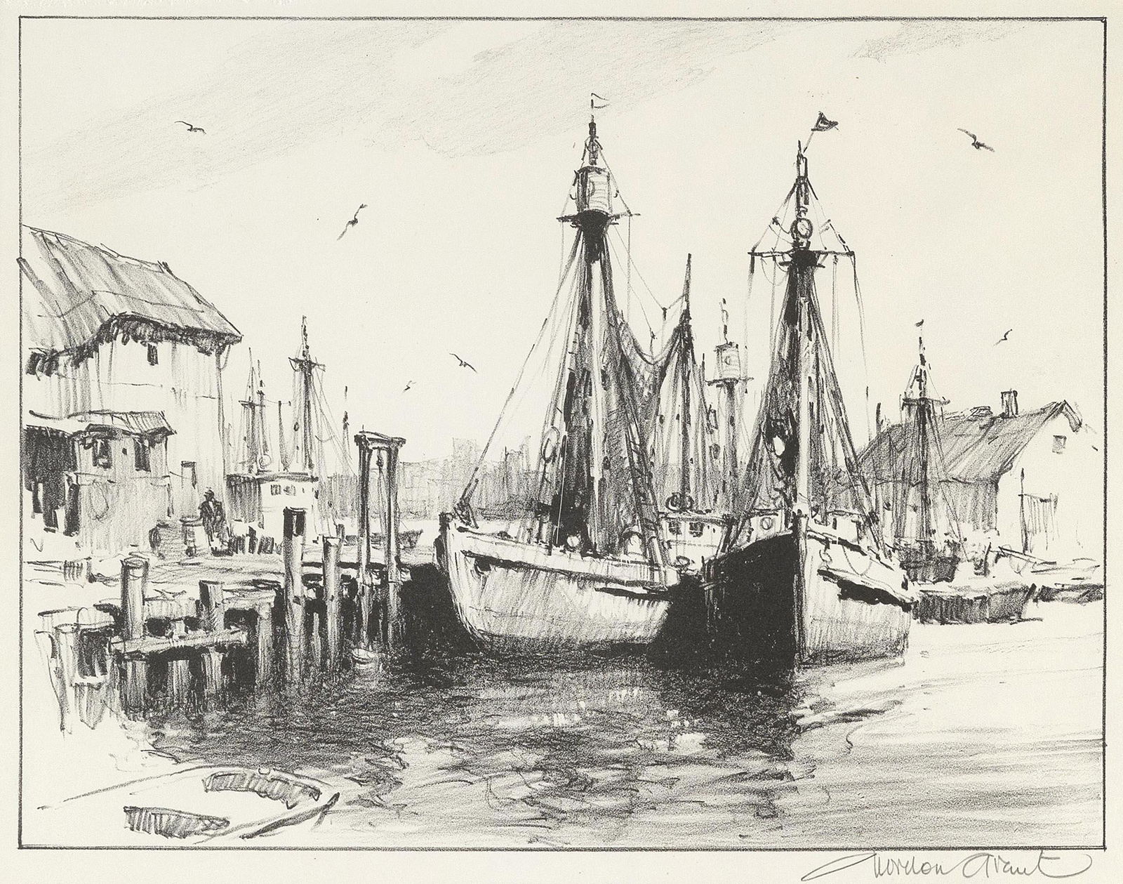 GORDON HOPE GRANT (New York/California/United Kingdom, 1875-1962), "Gloucester"., Lithograph on (1 of 3)