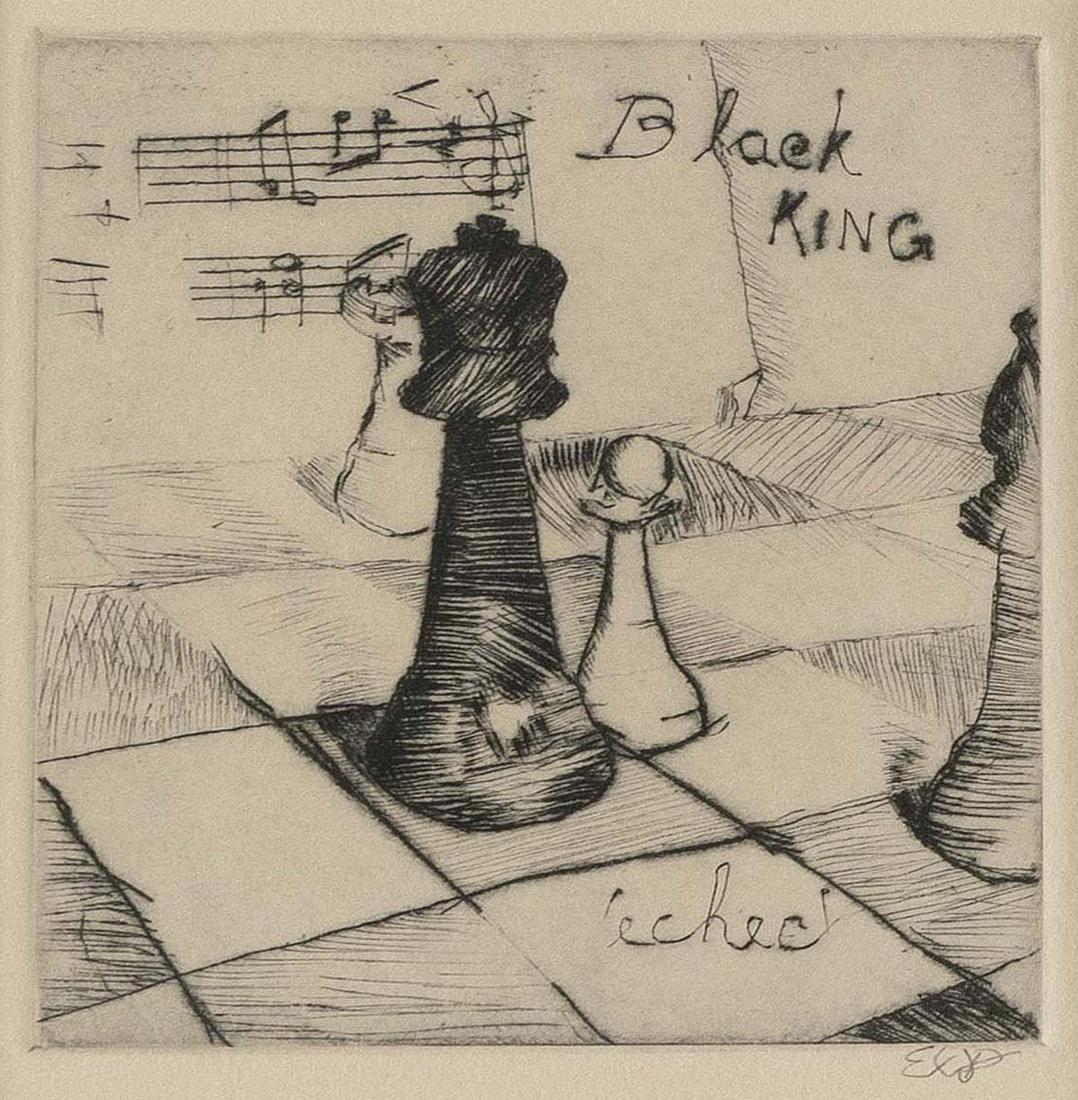 EDWIN WALTER DICKINSON (New York/California/Massachusetts, 1891-1978), "Black King", 1917., Etching,: EDWIN WALTER DICKINSONNew York/California/Massachusetts, 1891-1978"Black King", 1917. Signed with the artist's initials in pencil lower right.Etching, 5" x 4". Framed 15.5" x 14". Exhibited:Provinceto