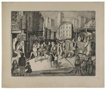 GLENN O. COLEMAN (New York/Ohio, 1887-1932), "Hurdy-Gurdy Ballet", 1928., Lithograph, 12" x 15.75".: GLENN O. COLEMANNew York/Ohio, 1887-1932"Hurdy-Gurdy Ballet", 1928. Edition of 50. Signed in pencil lower left.Lithograph, 12" x 15.75". Matted 20" x 24".