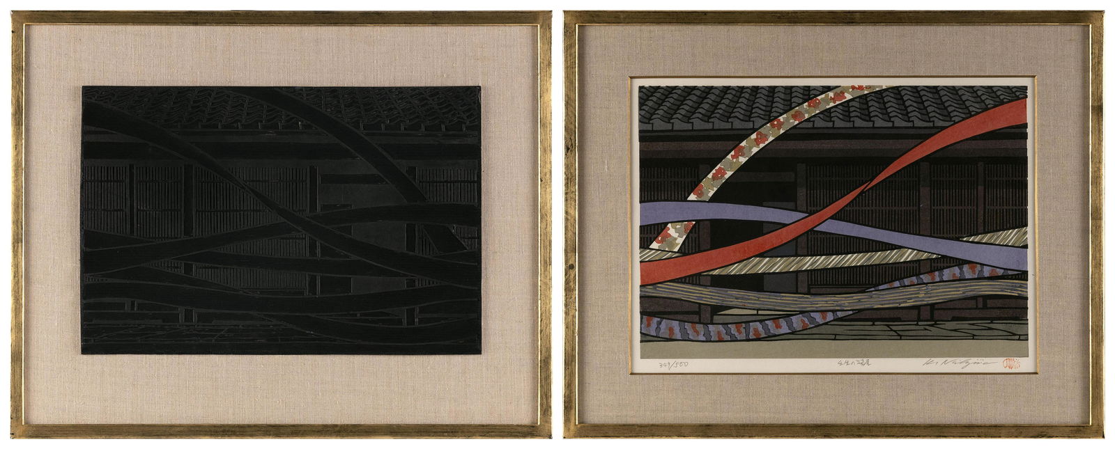 KATSUYUKI NISHIJIMA (Japan, 1945-), "Mibu No Someya" (Dyer Of Mibu) and key block., Woodblock print, (1 of 5)