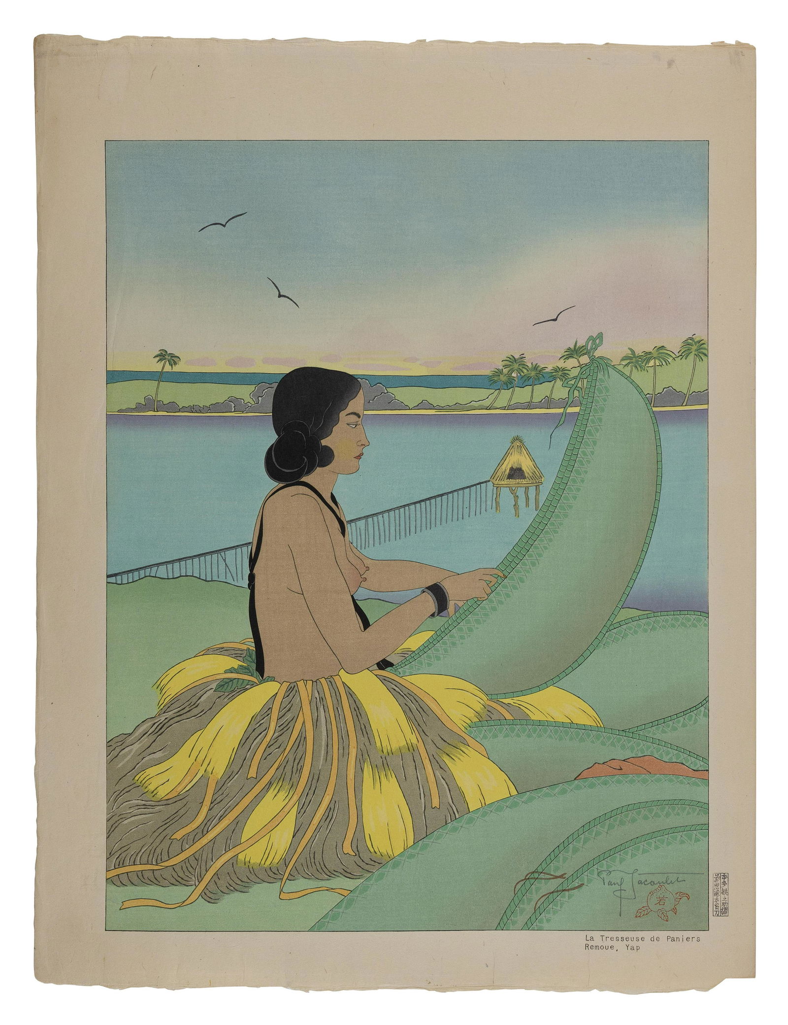 PAUL JACOULET (Japan/France, 1902-1960), La Tresseuse de Paniers, Remoue, Yap., Woodblock print, (1 of 2)