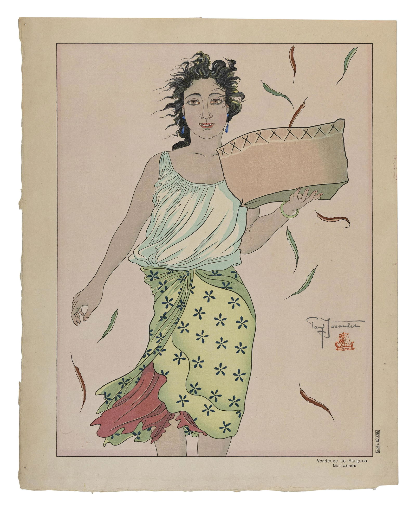 PAUL JACOULET (Japan/France, 1902-1960), Vendeuse de Mangues, Mariannes., Woodblock print, (1 of 2)