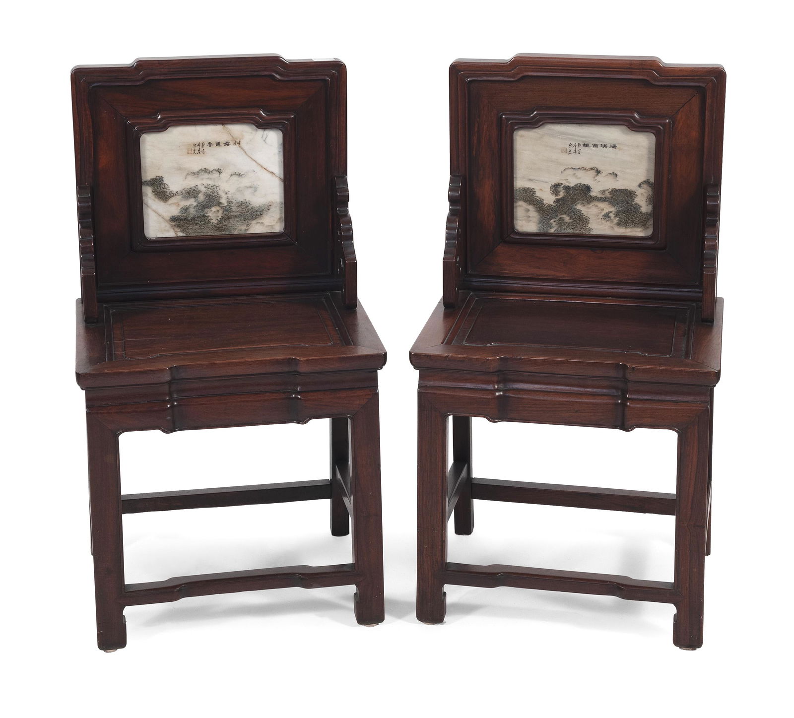 PAIR OF CHINESE ROSEWOOD AND DREAMSTONE CHAIRS Late 19th/Early 20th Century Back heights 37î. (1 of 10)