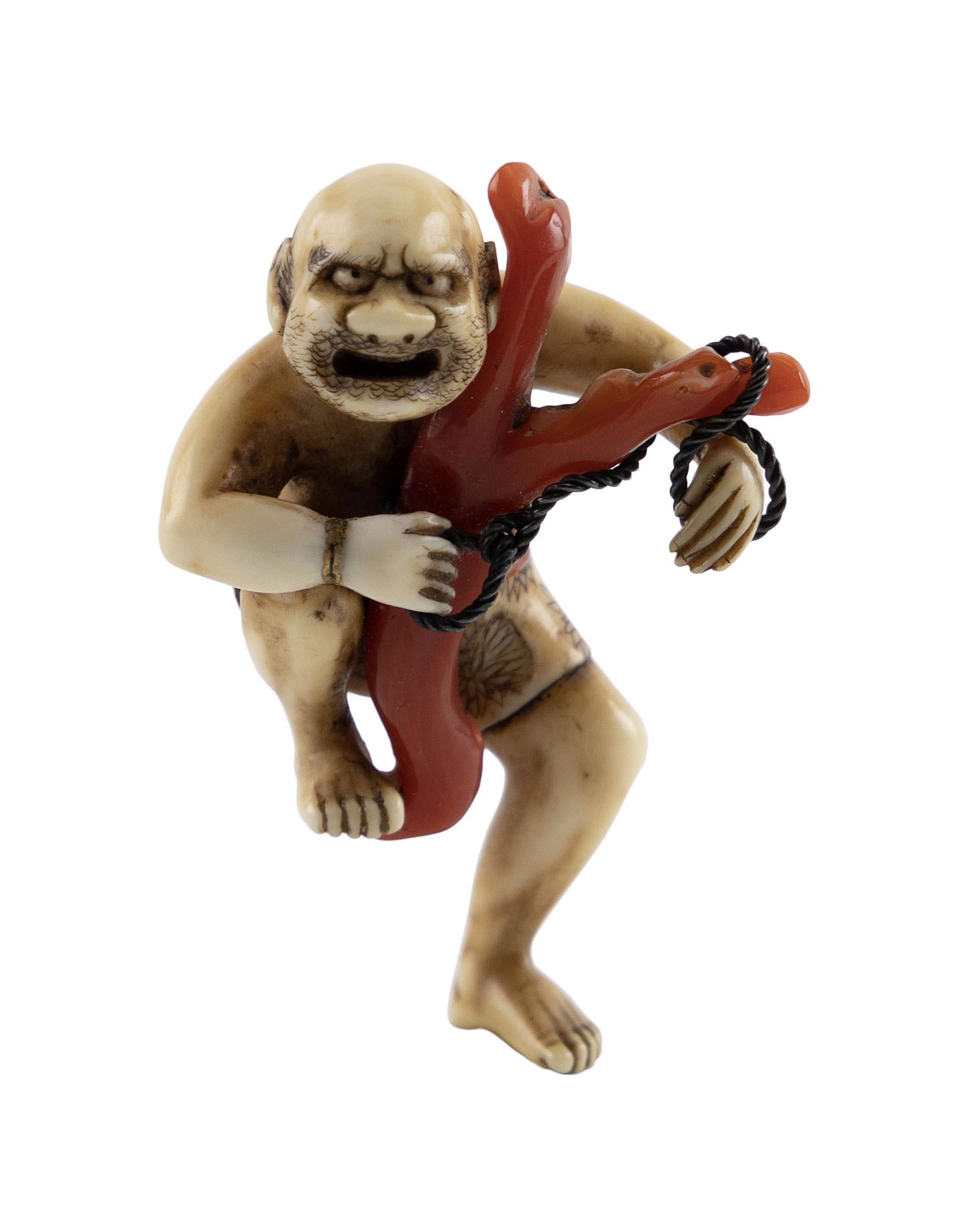 JAPANESE OSAKA SCHOOL CARVED IVORY NETSUKE BY DOSHOSAI 19th Century Height 2". (1 of 4)