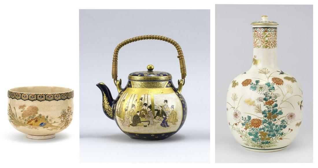 THREE PIECES OF JAPANESE SATSUMA POTTERY (1 of 5)