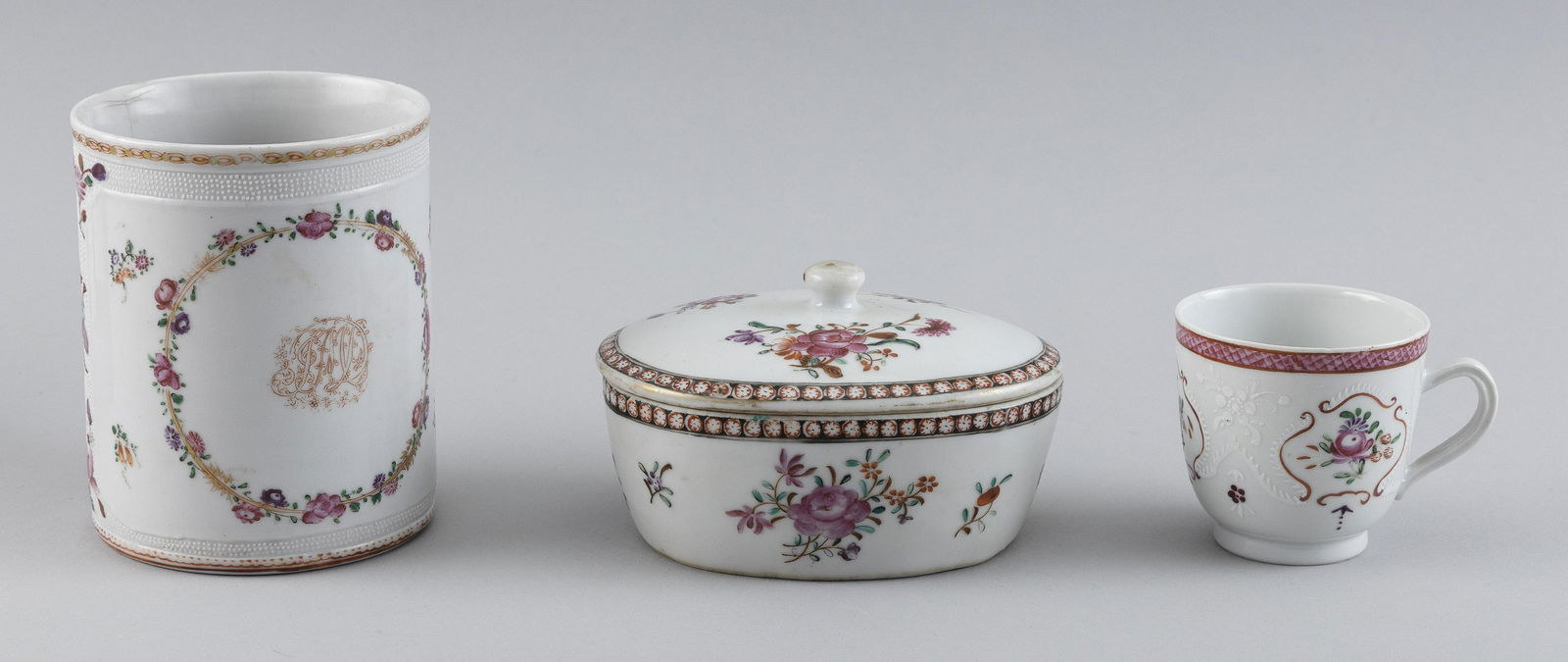 THREE PIECES OF CHINESE EXPORT FAMILLE ROSE PORCELAIN 19th Century (1 of 2)