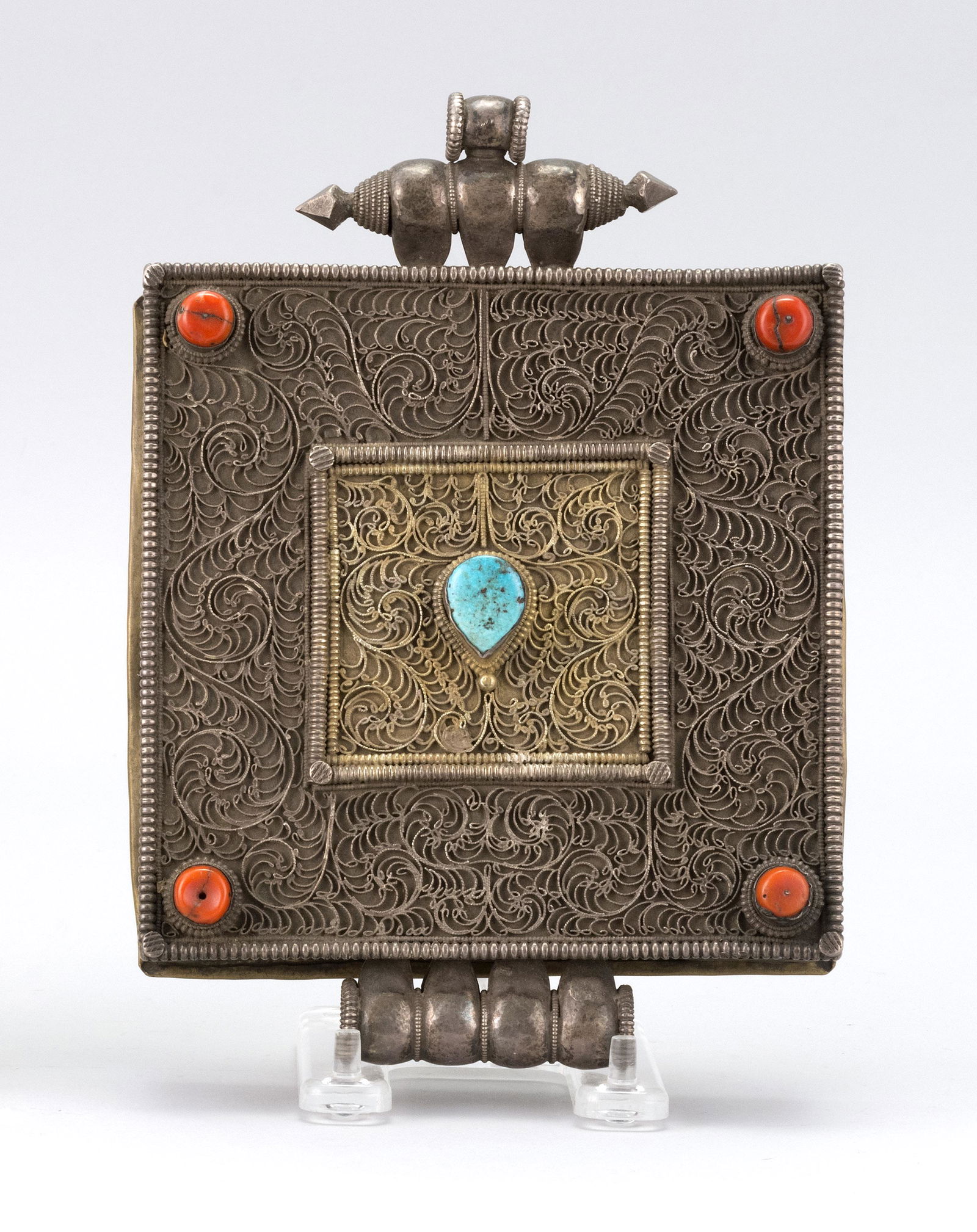 TIBETAN SILVER AND BRASS GAU 19th Century Length 8". (1 of 3)