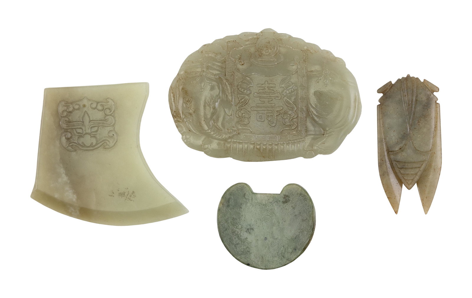 FOUR ASSORTED CHINESE THIN GREEN JADE SLICES (1 of 10)